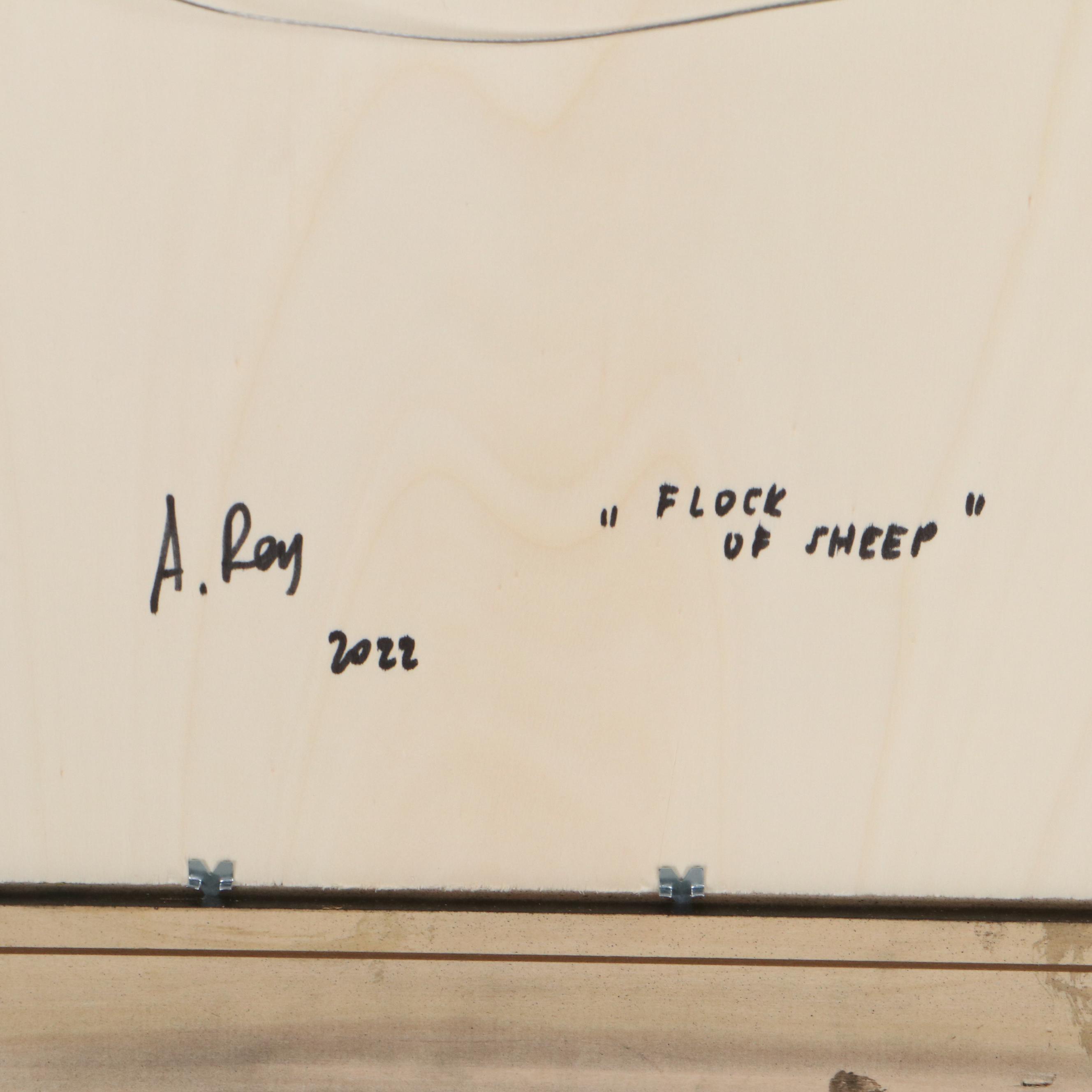 Agnes Rey Oil Painting "Flock of Sheep," 2022