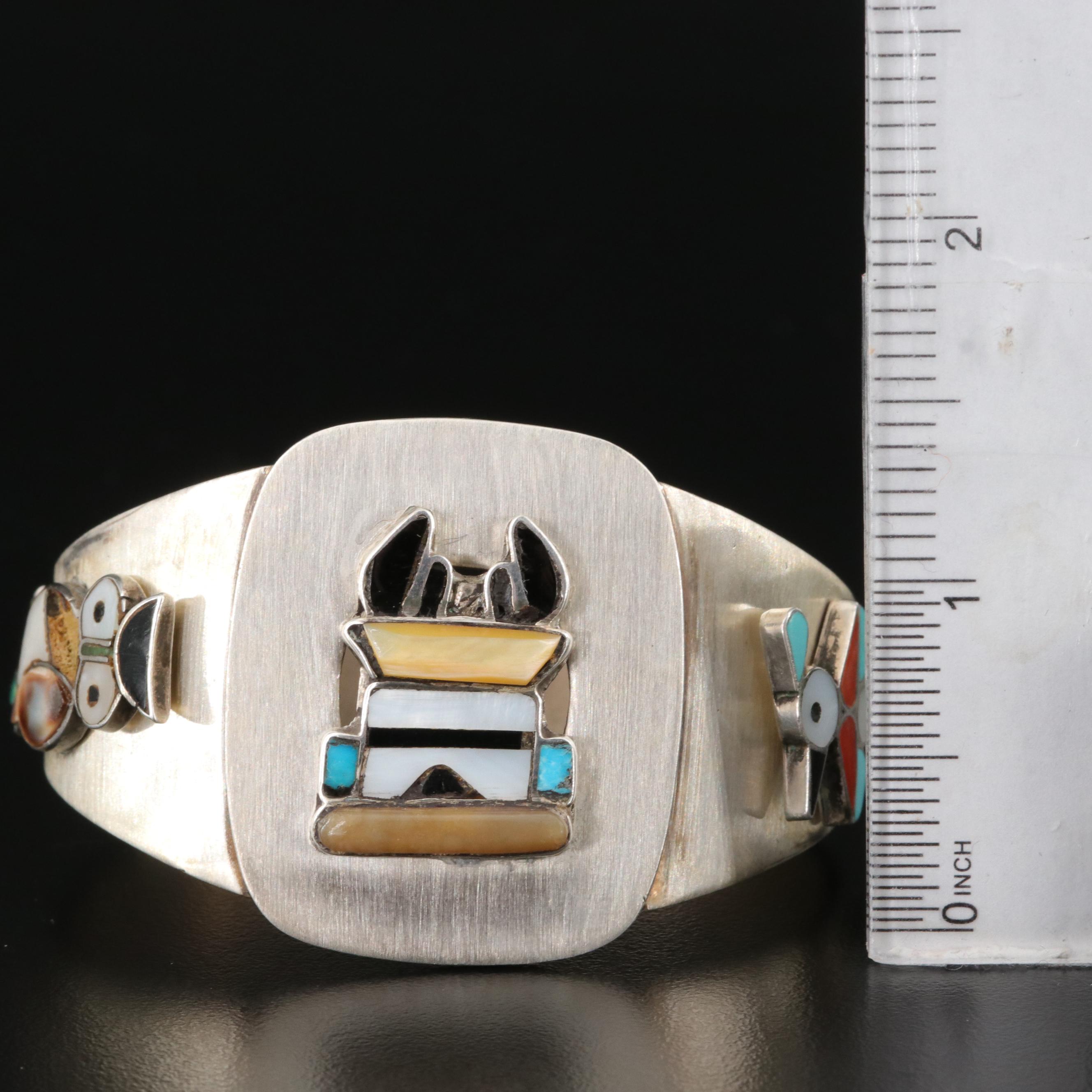 Southwestern Sterling Mother of Pearl, Coral and Turquoise Bracelet