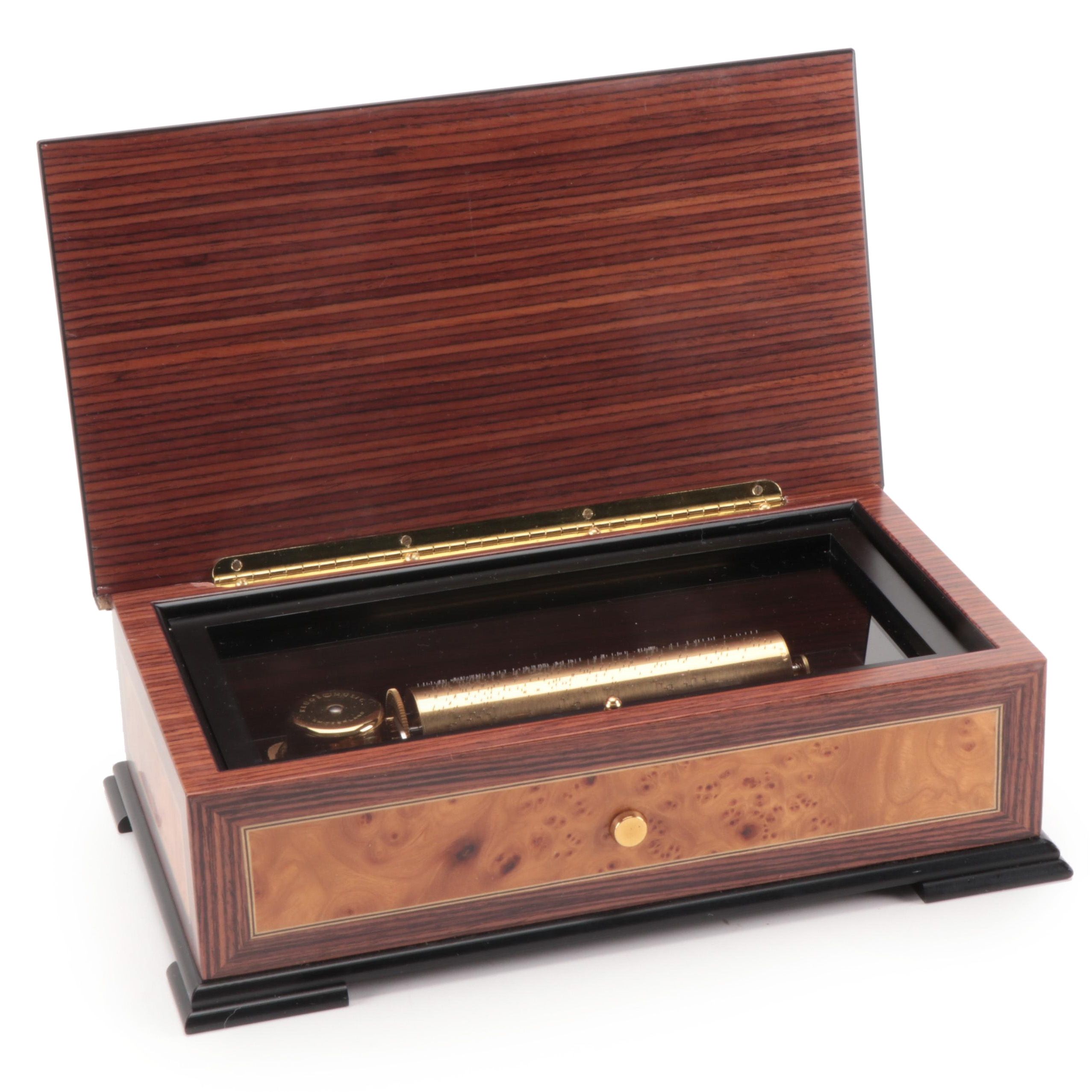 San Francisco Music Box Co. Zebrawood and Maple Birdseye Veneer Music Box