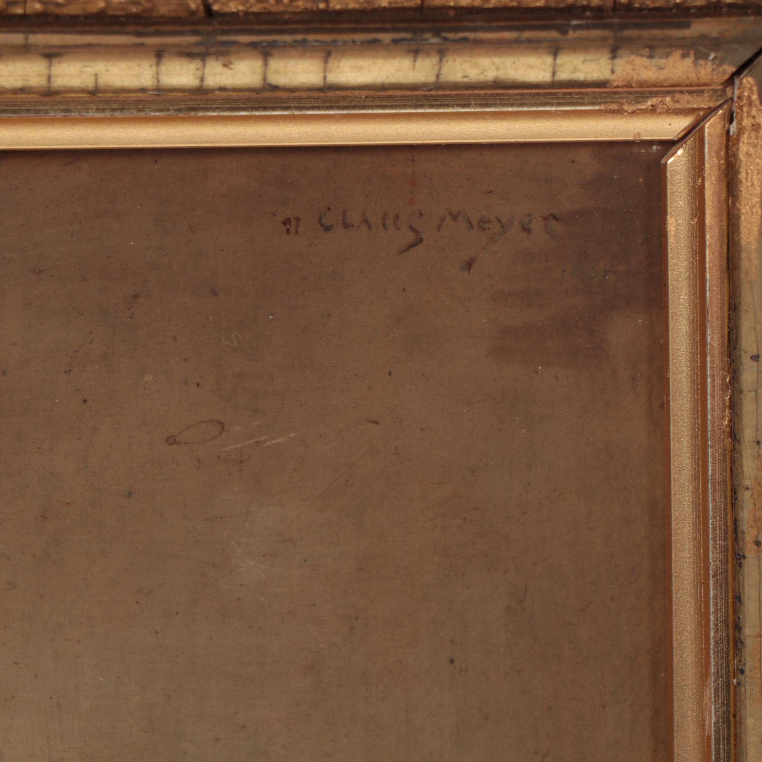 Oil Painting Over Print After Claus Meyer of a Gambling Scene