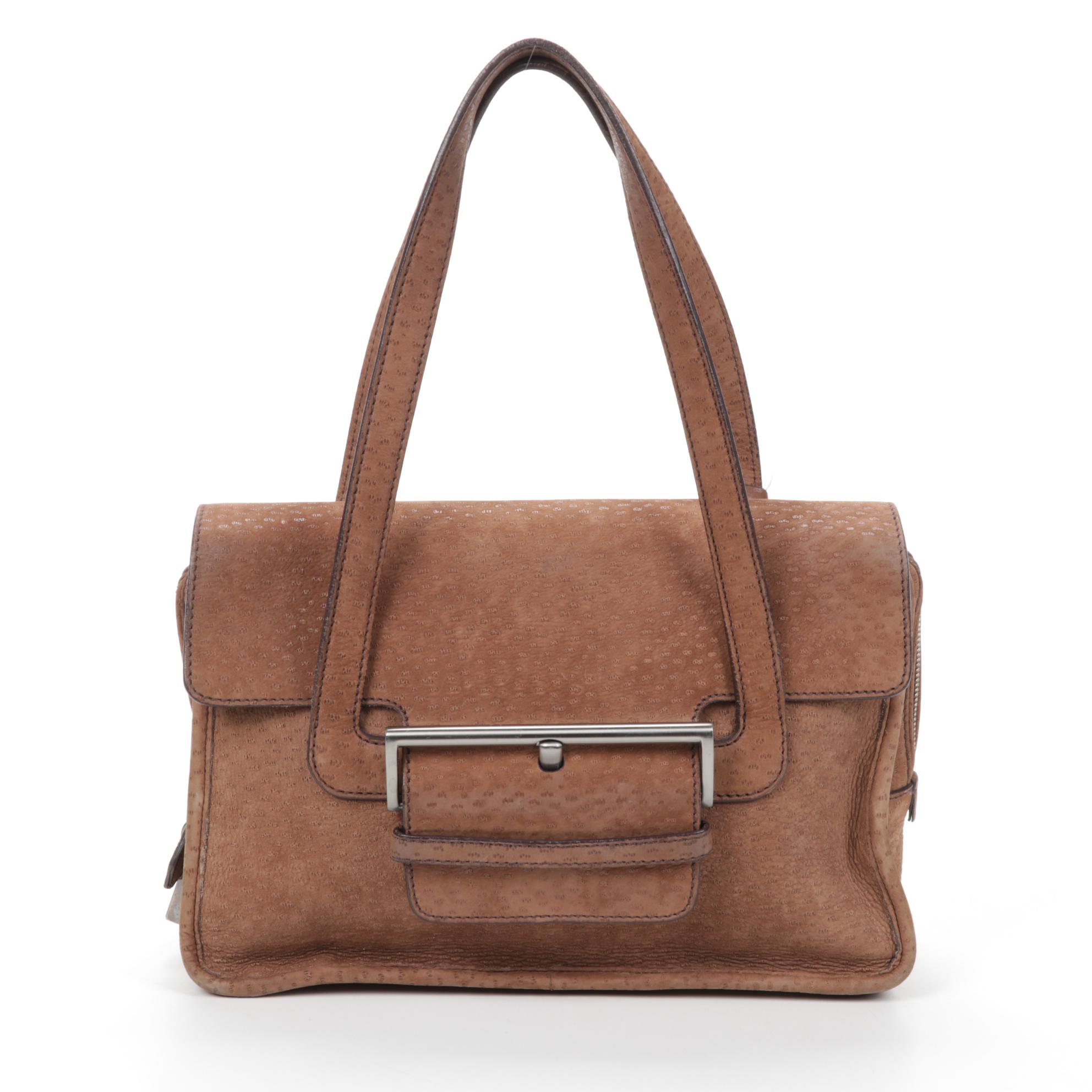 Prada Flap Shoulder Bag in Brown Embossed Suede