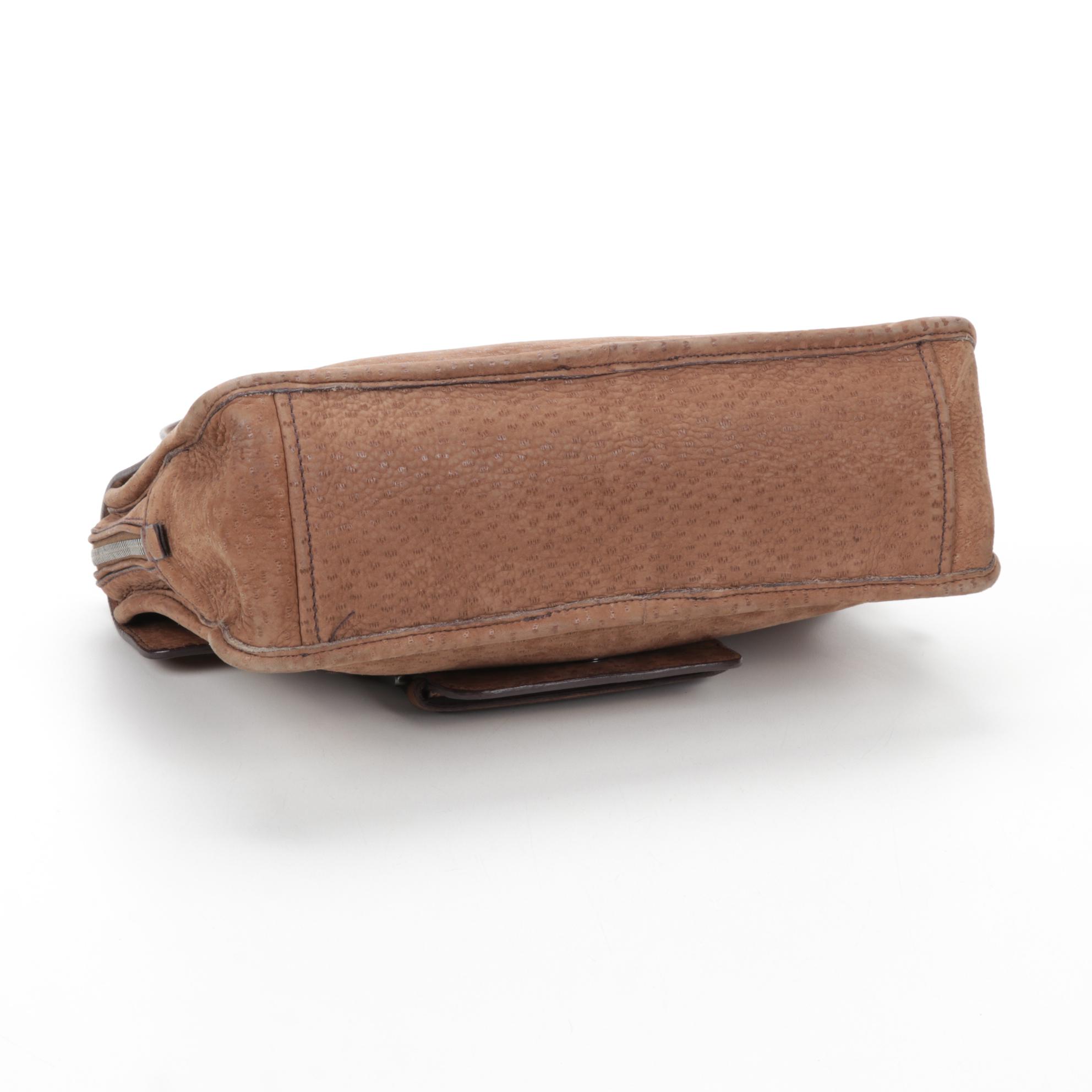 Prada Flap Shoulder Bag in Brown Embossed Suede