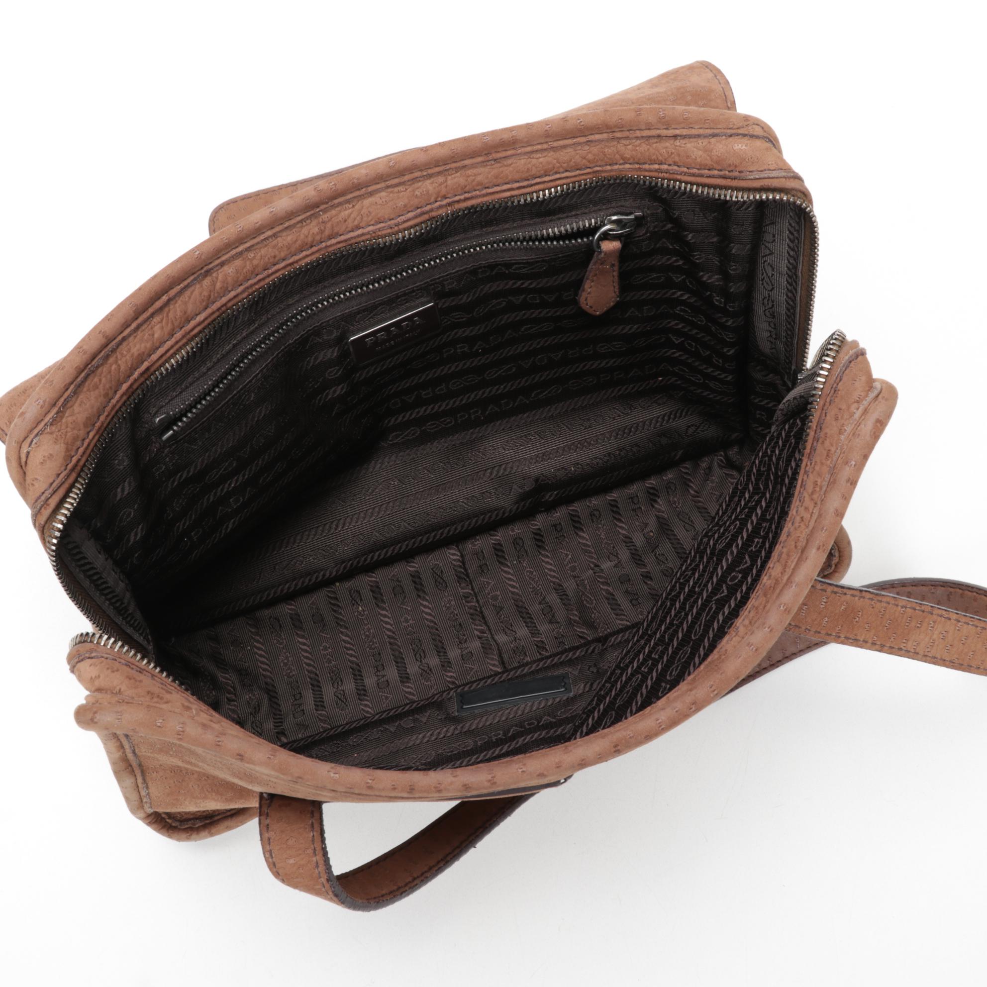 Prada Flap Shoulder Bag in Brown Embossed Suede