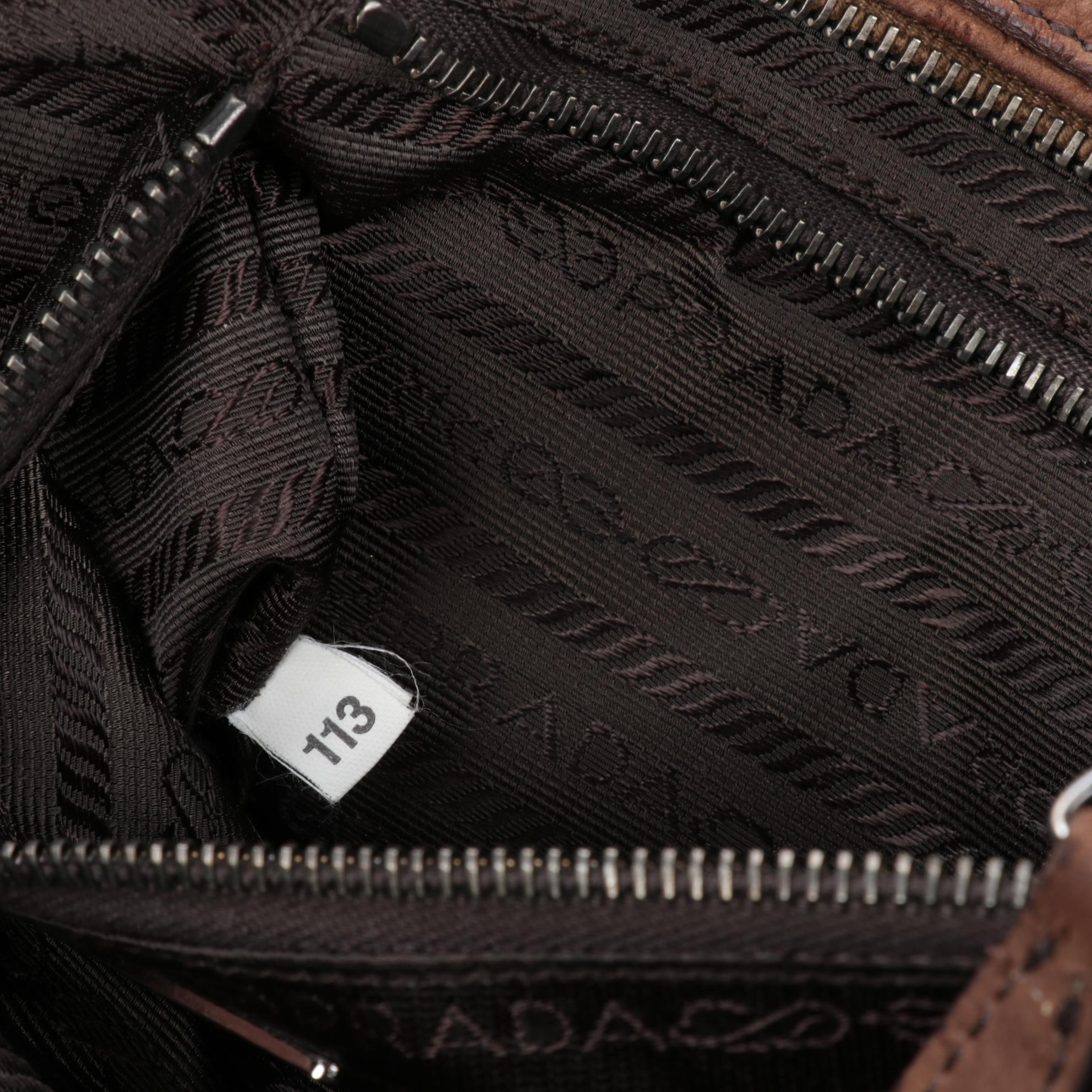 Prada Flap Shoulder Bag in Brown Embossed Suede