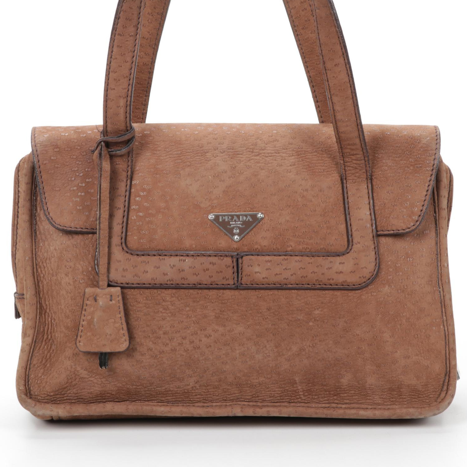 Prada Flap Shoulder Bag in Brown Embossed Suede