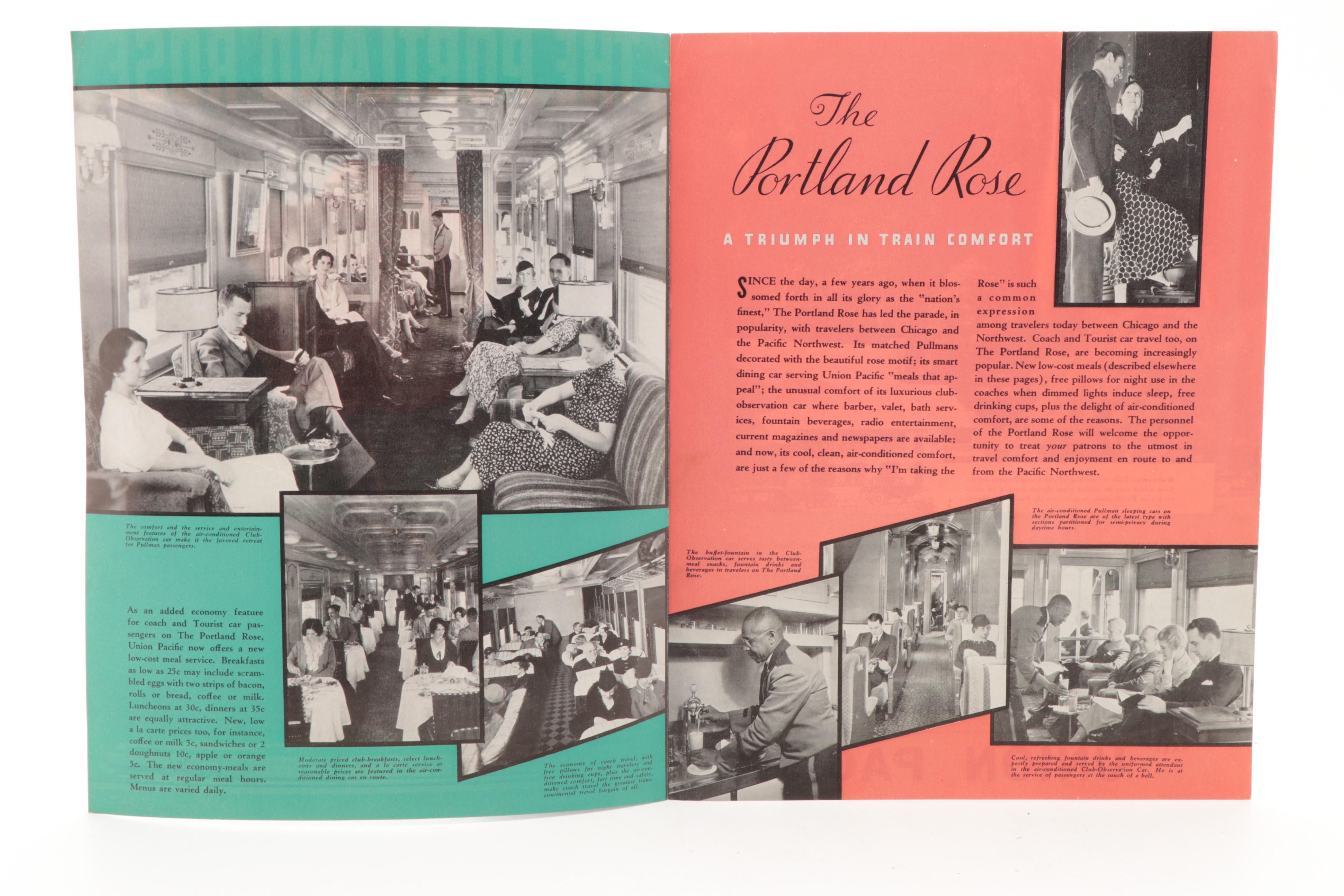 Union Pacific Train "The Portland Rose" Brochure and Menus, Vintage