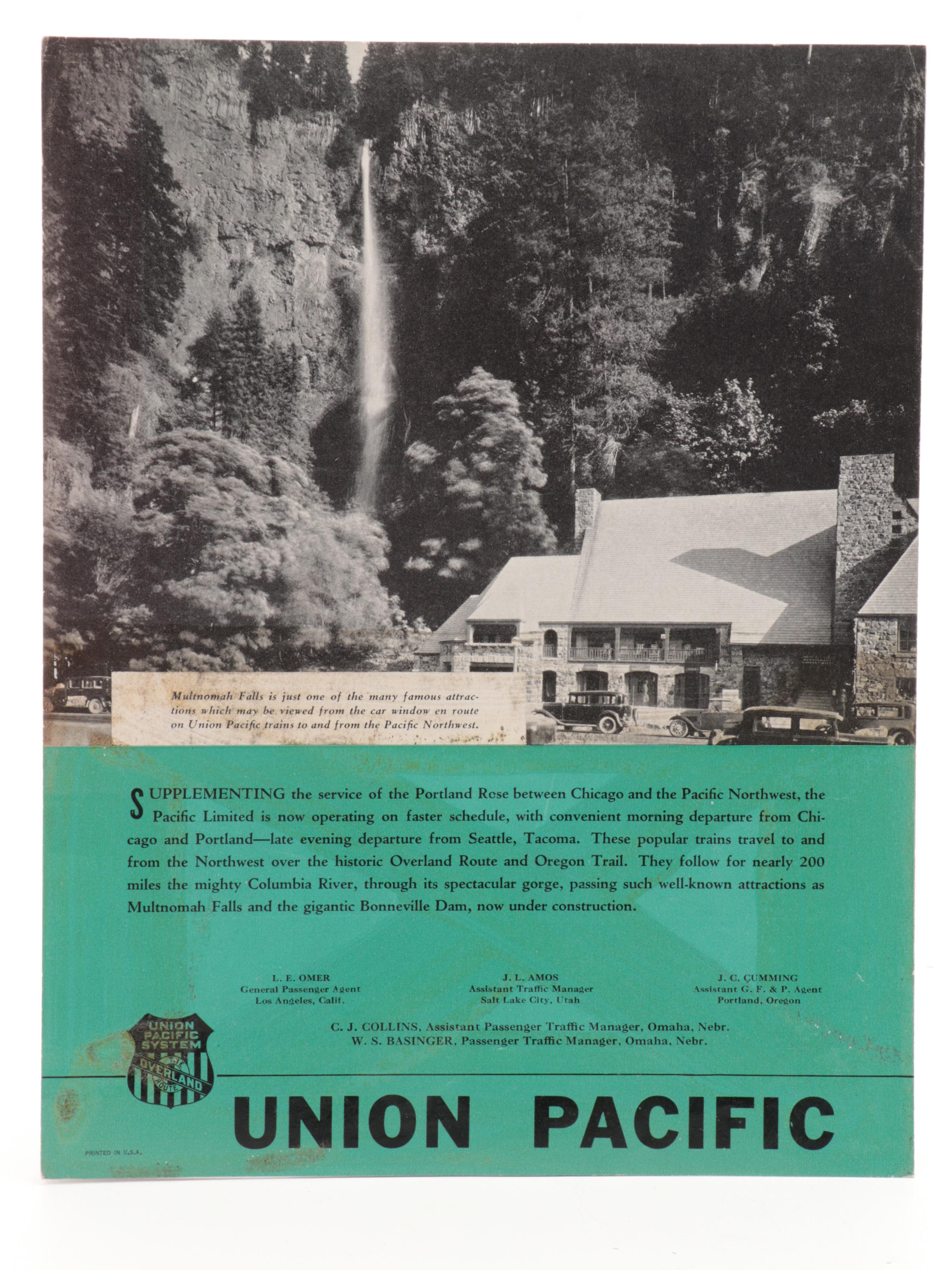 Union Pacific Train "The Portland Rose" Brochure and Menus, Vintage