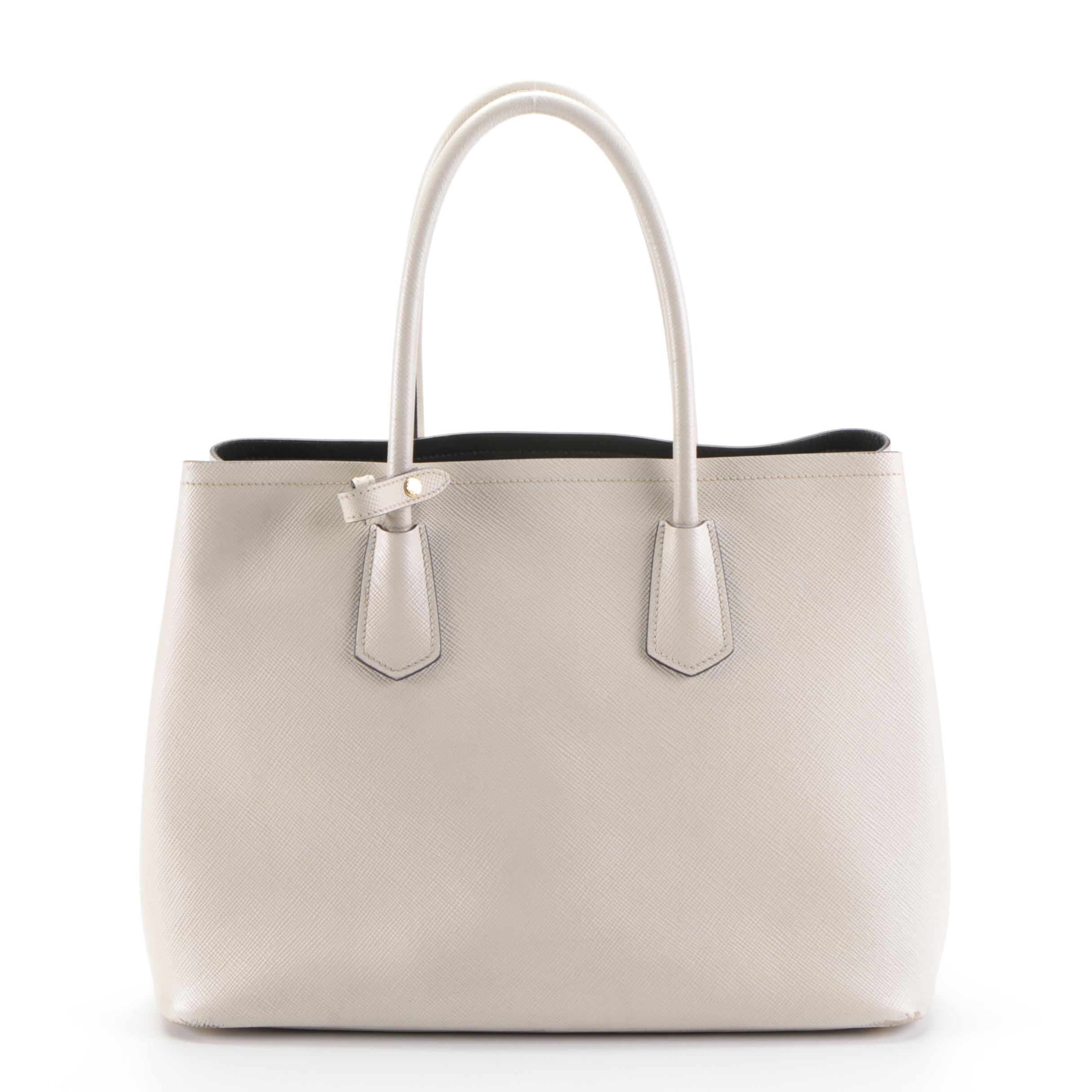 Prada Double Tote in White Saffiano Leather