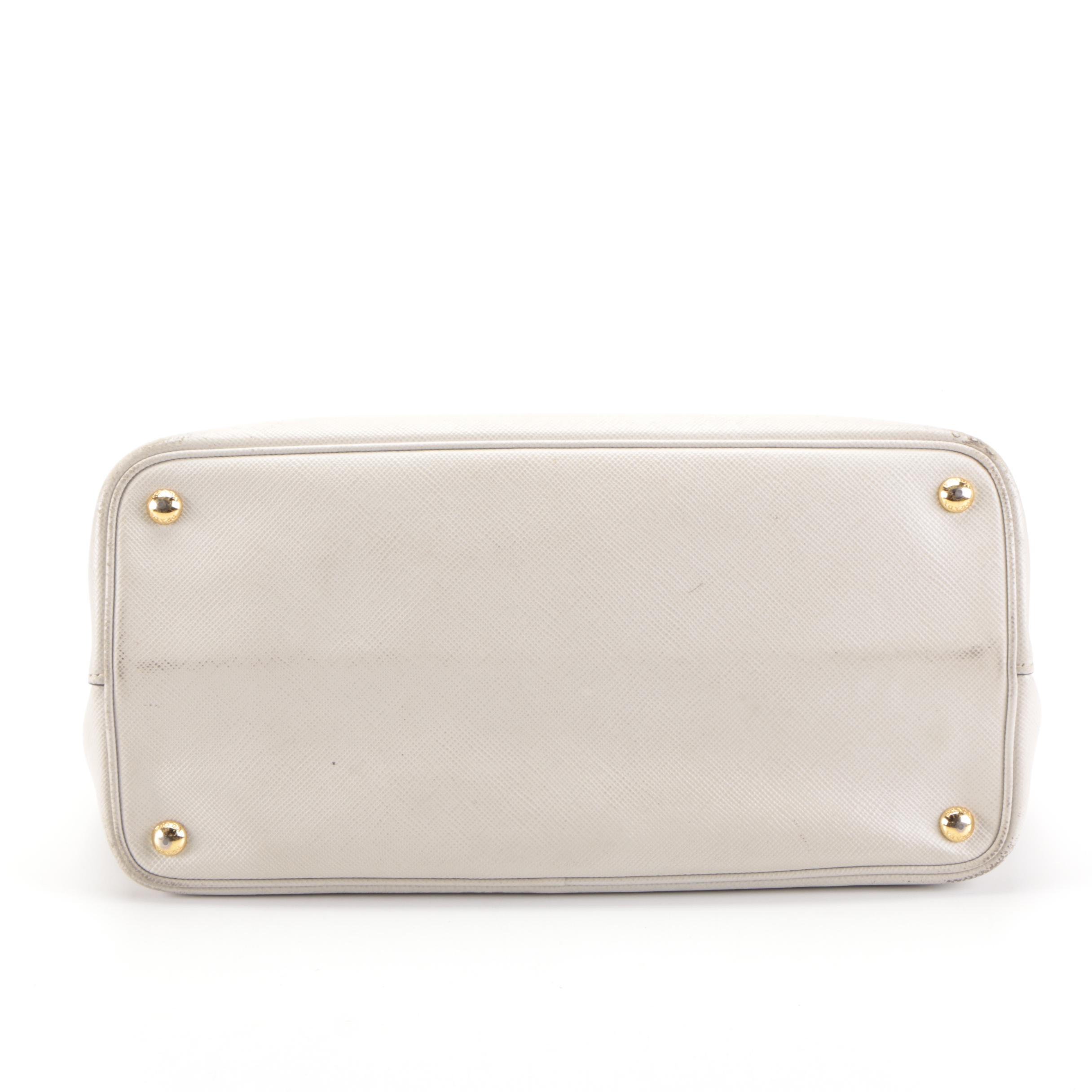 Prada Double Tote in White Saffiano Leather