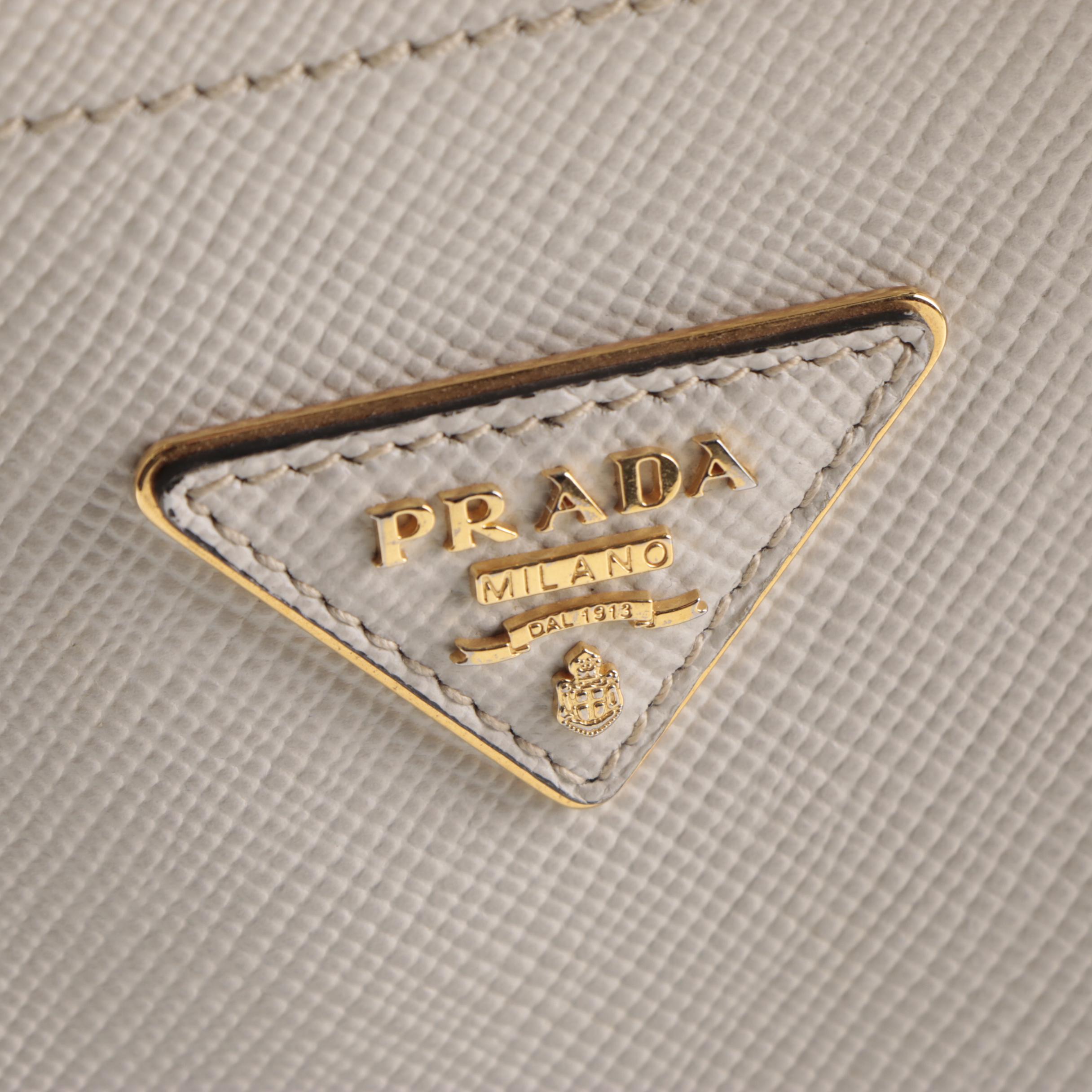 Prada Double Tote in White Saffiano Leather