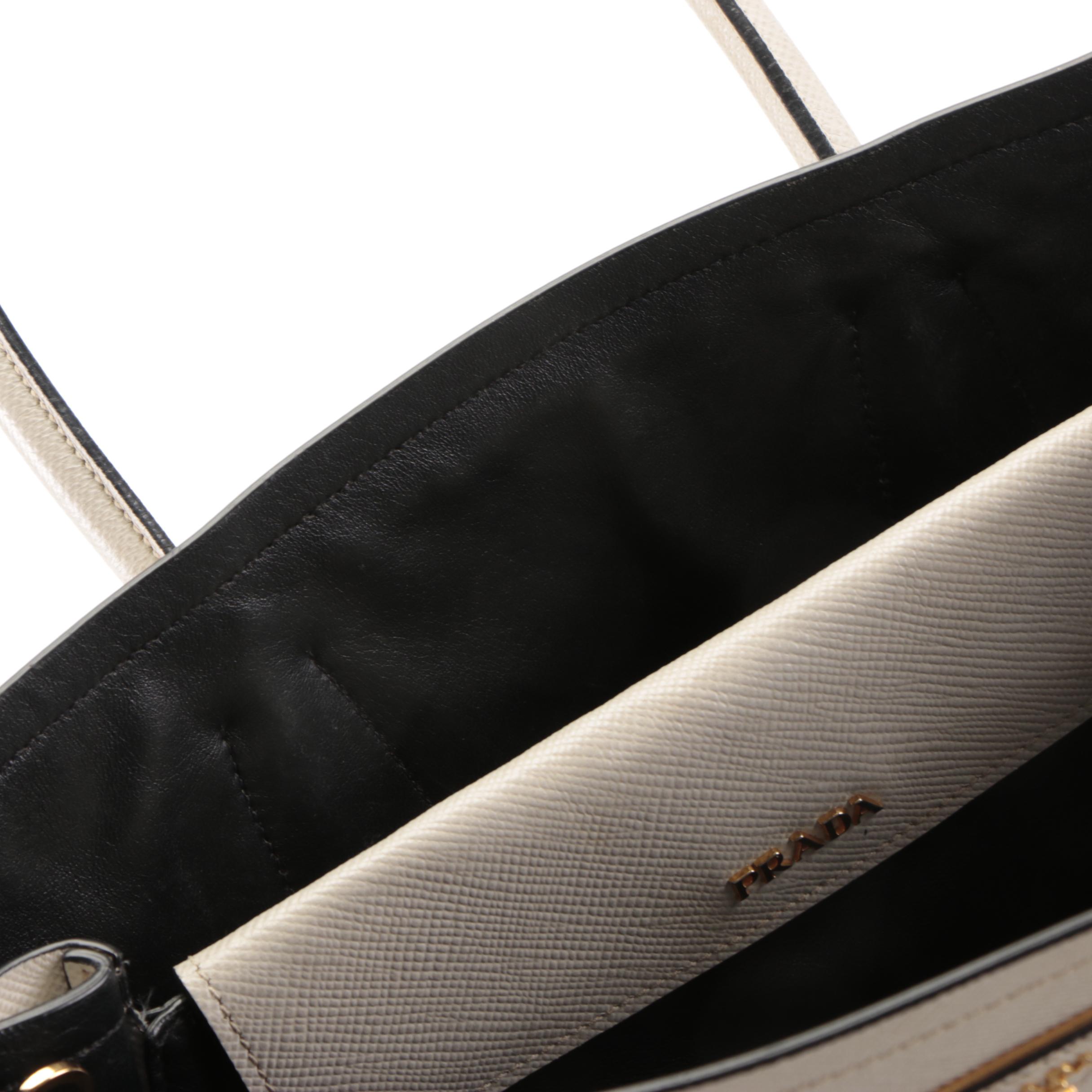 Prada Double Tote in White Saffiano Leather