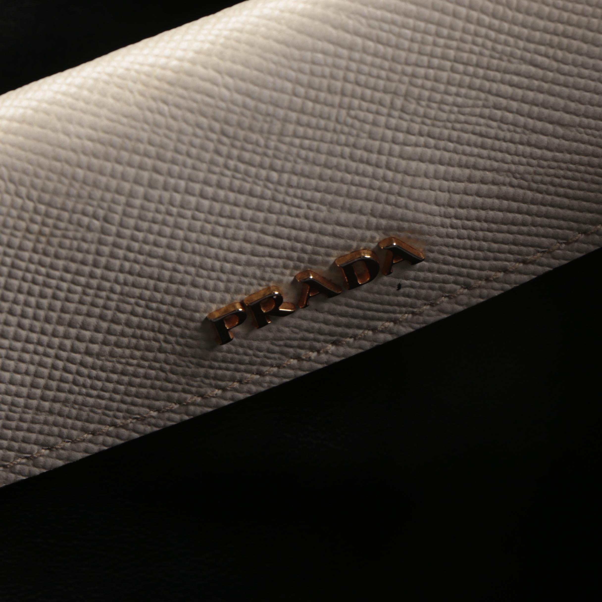 Prada Double Tote in White Saffiano Leather