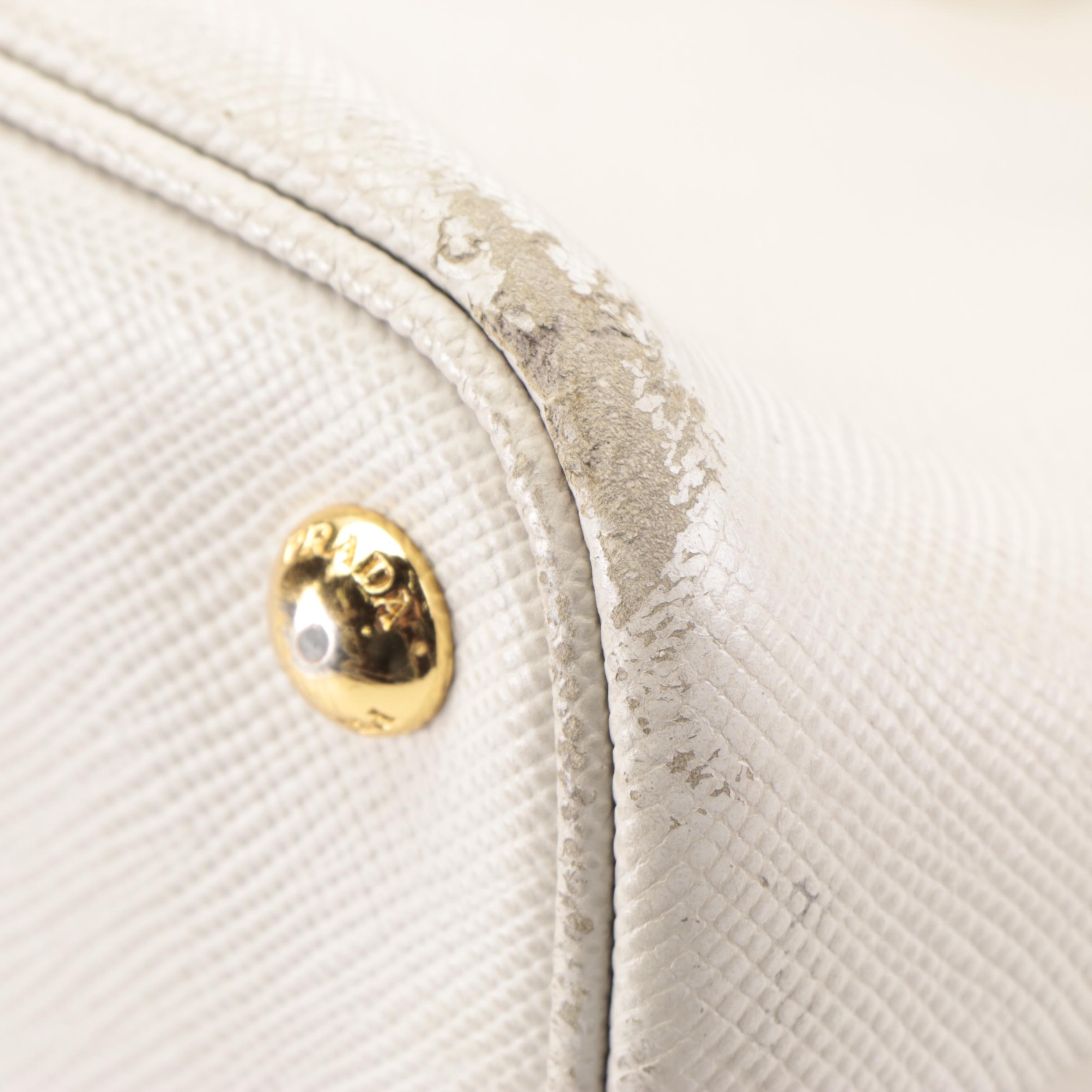 Prada Double Tote in White Saffiano Leather