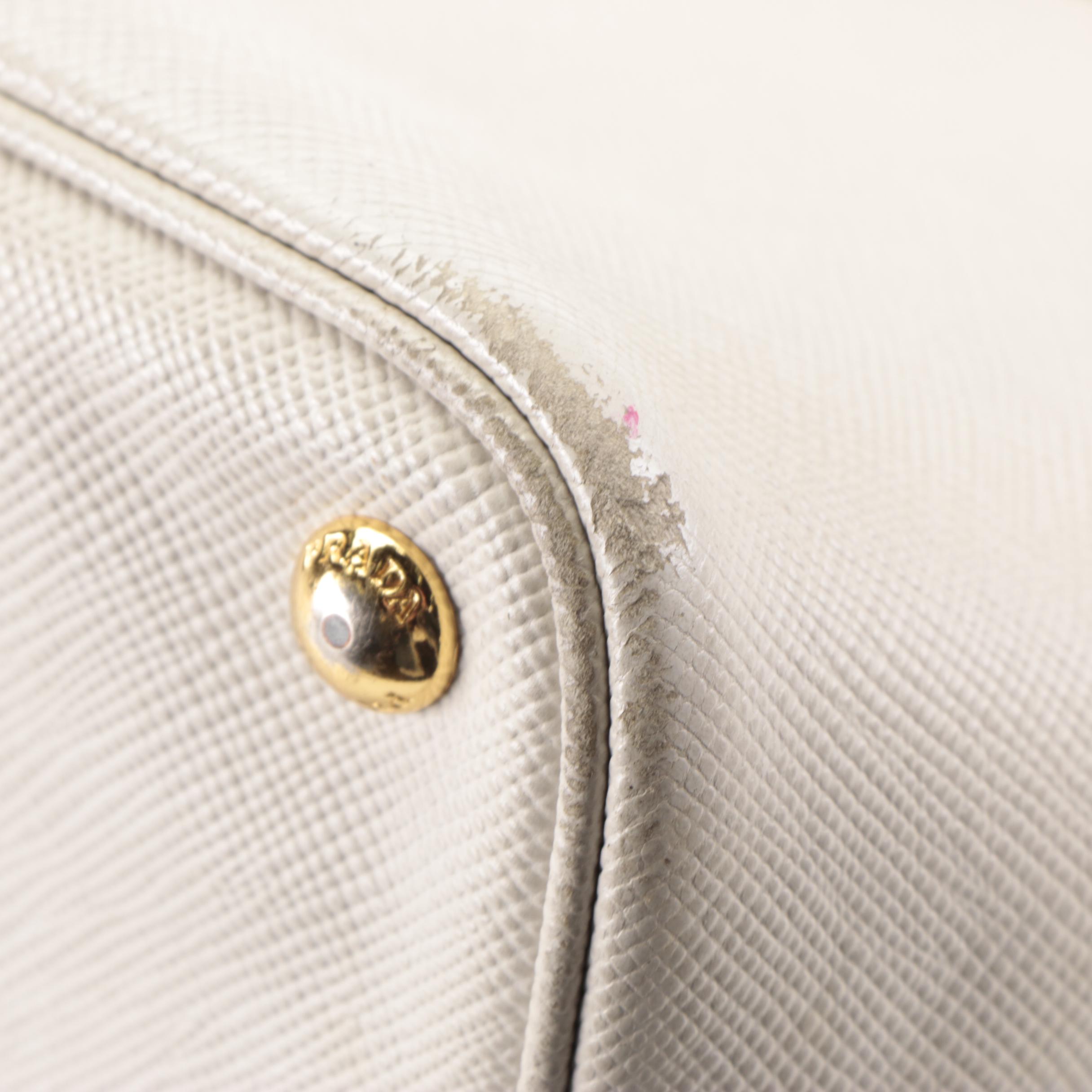 Prada Double Tote in White Saffiano Leather