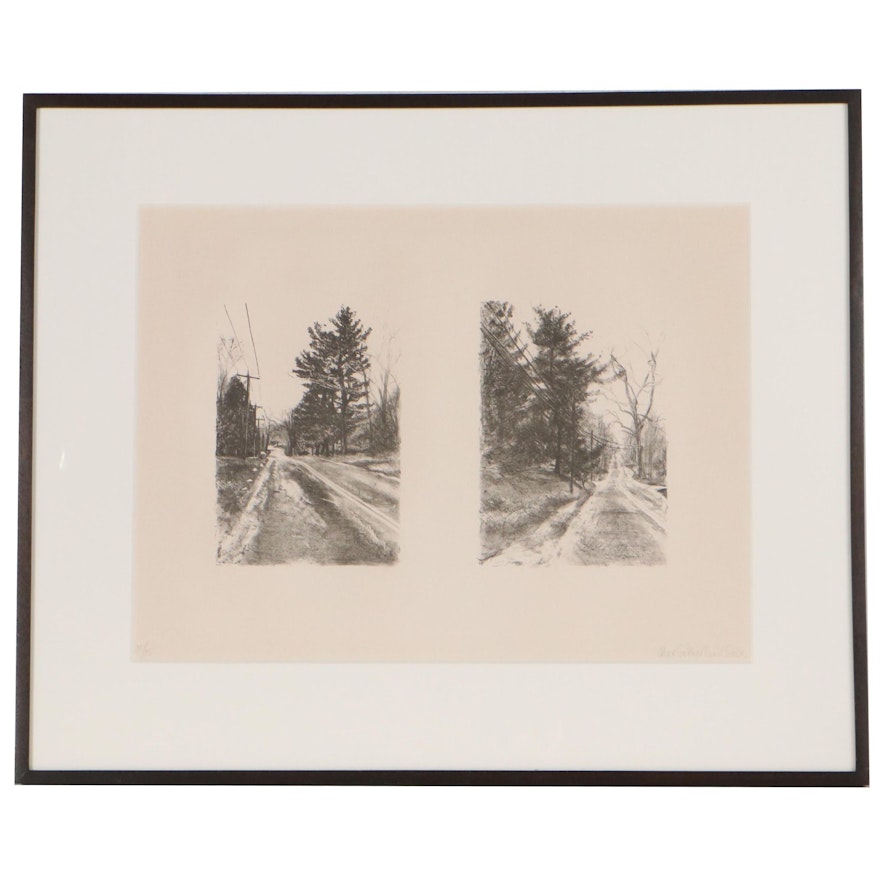 Jane Sutherland Lithograph of New England Landscape, 1981