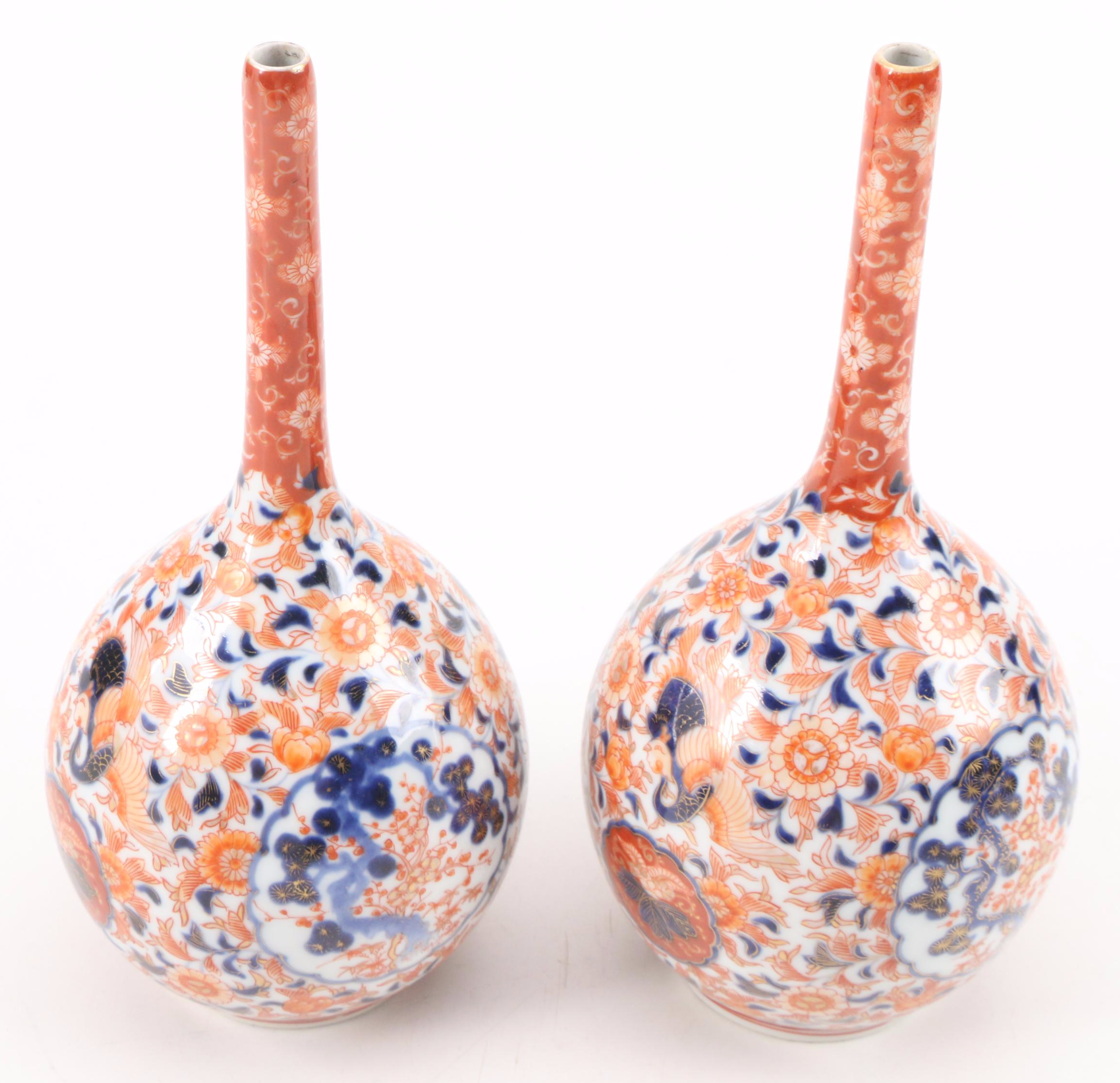 Japanese Fukagawa Koransha Imari Palette Porcelain Bottles