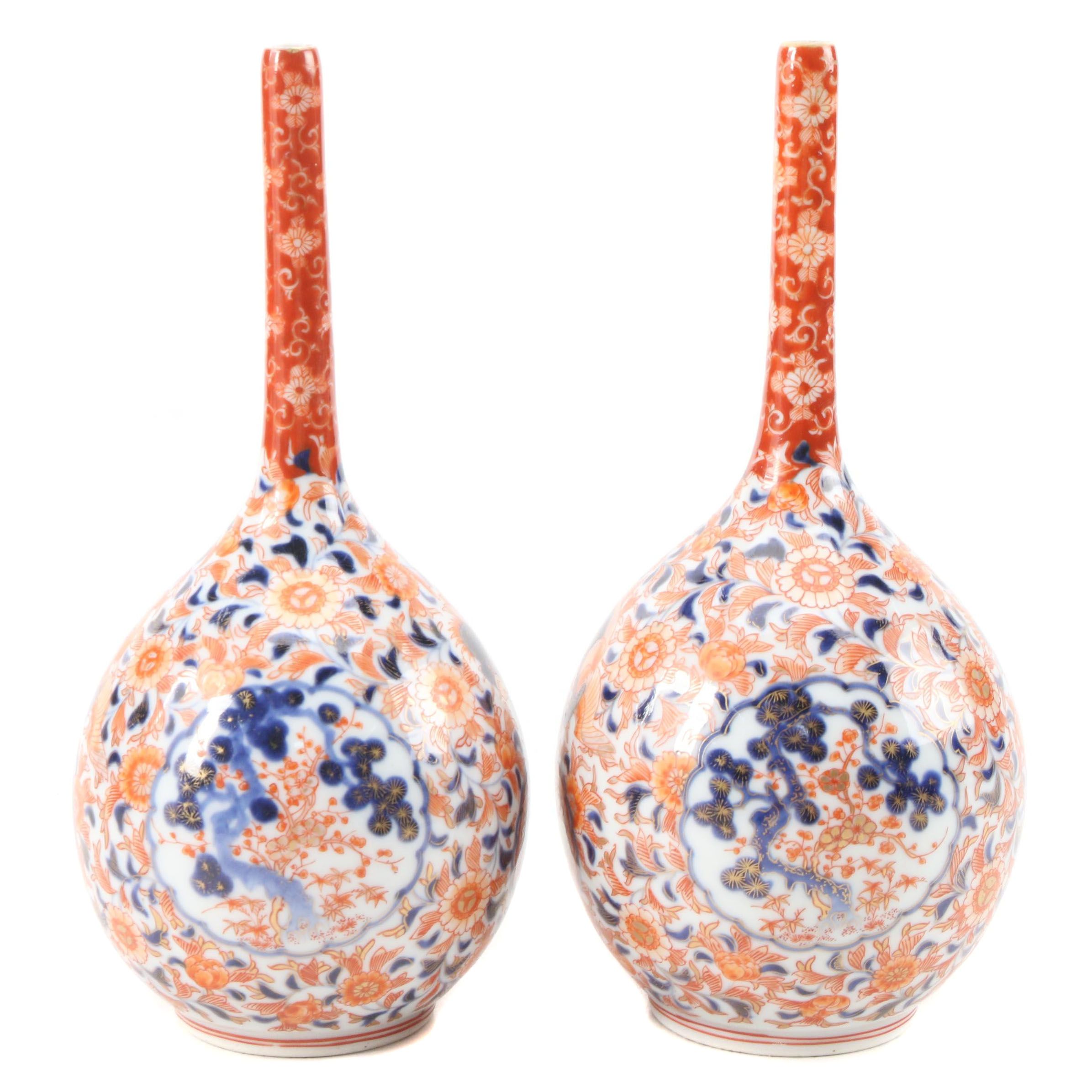 Japanese Fukagawa Koransha Imari Palette Porcelain Bottles