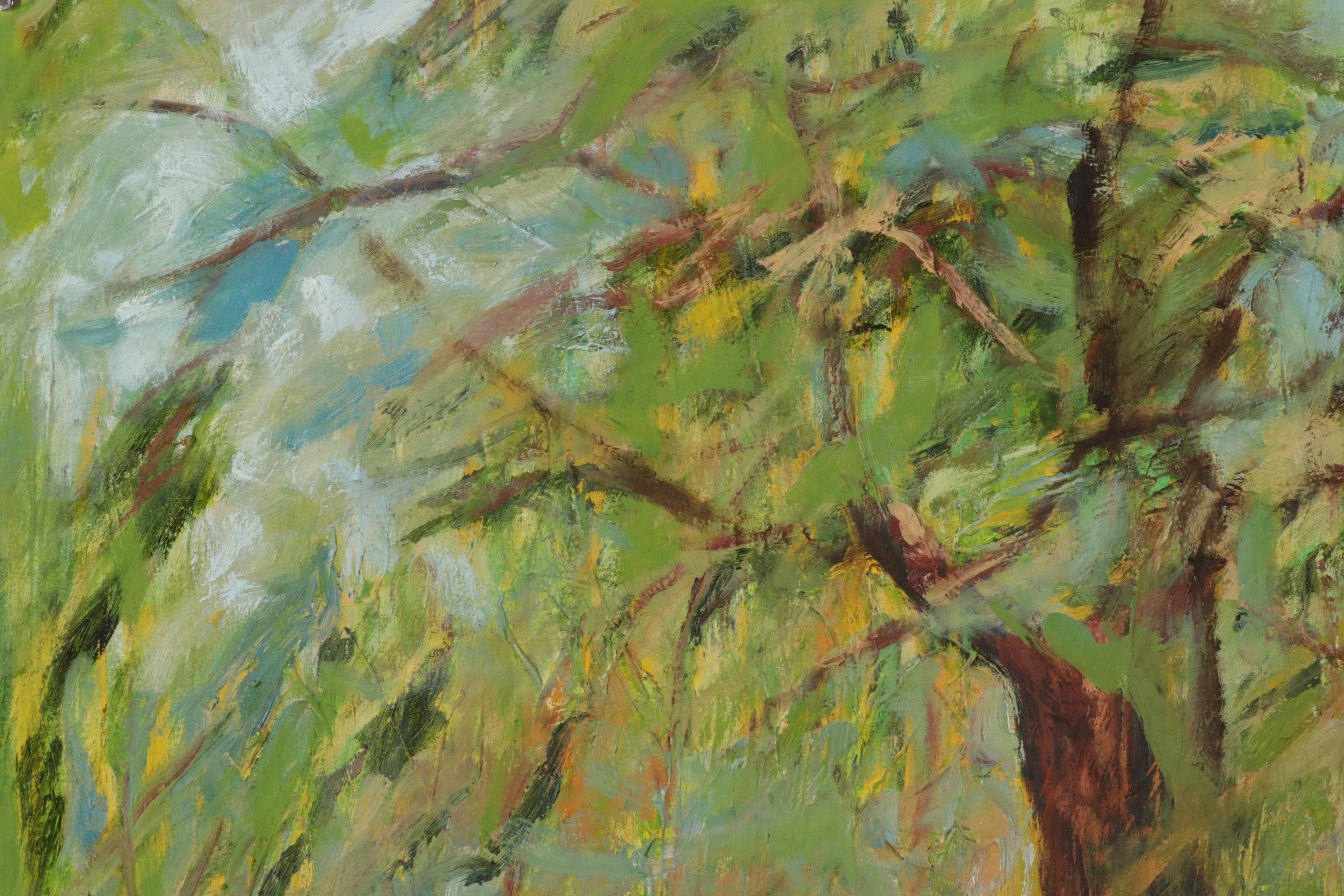 Chien Ming Su Oil Painting of Riverside Tree, Late 20th Century