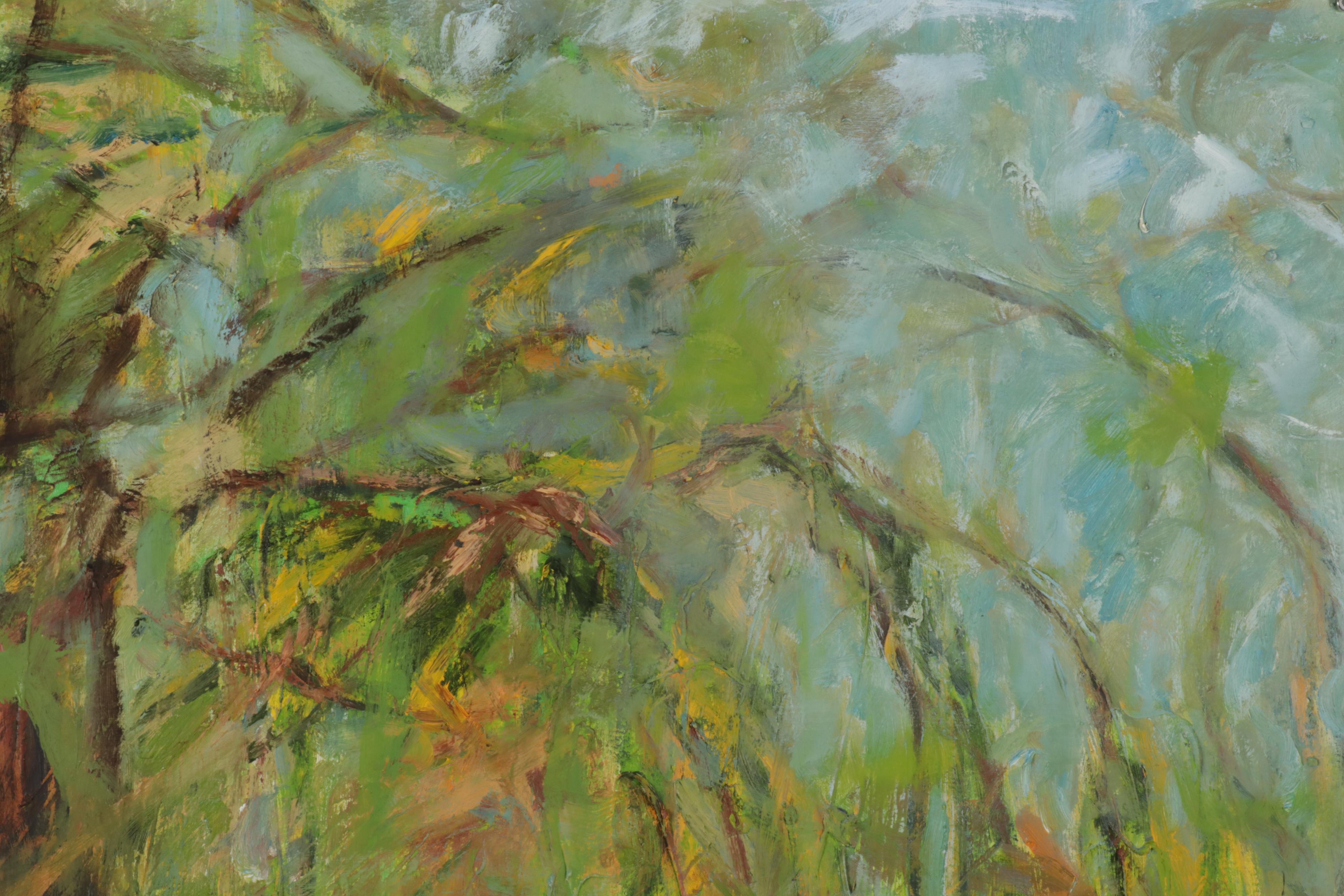 Chien Ming Su Oil Painting of Riverside Tree, Late 20th Century