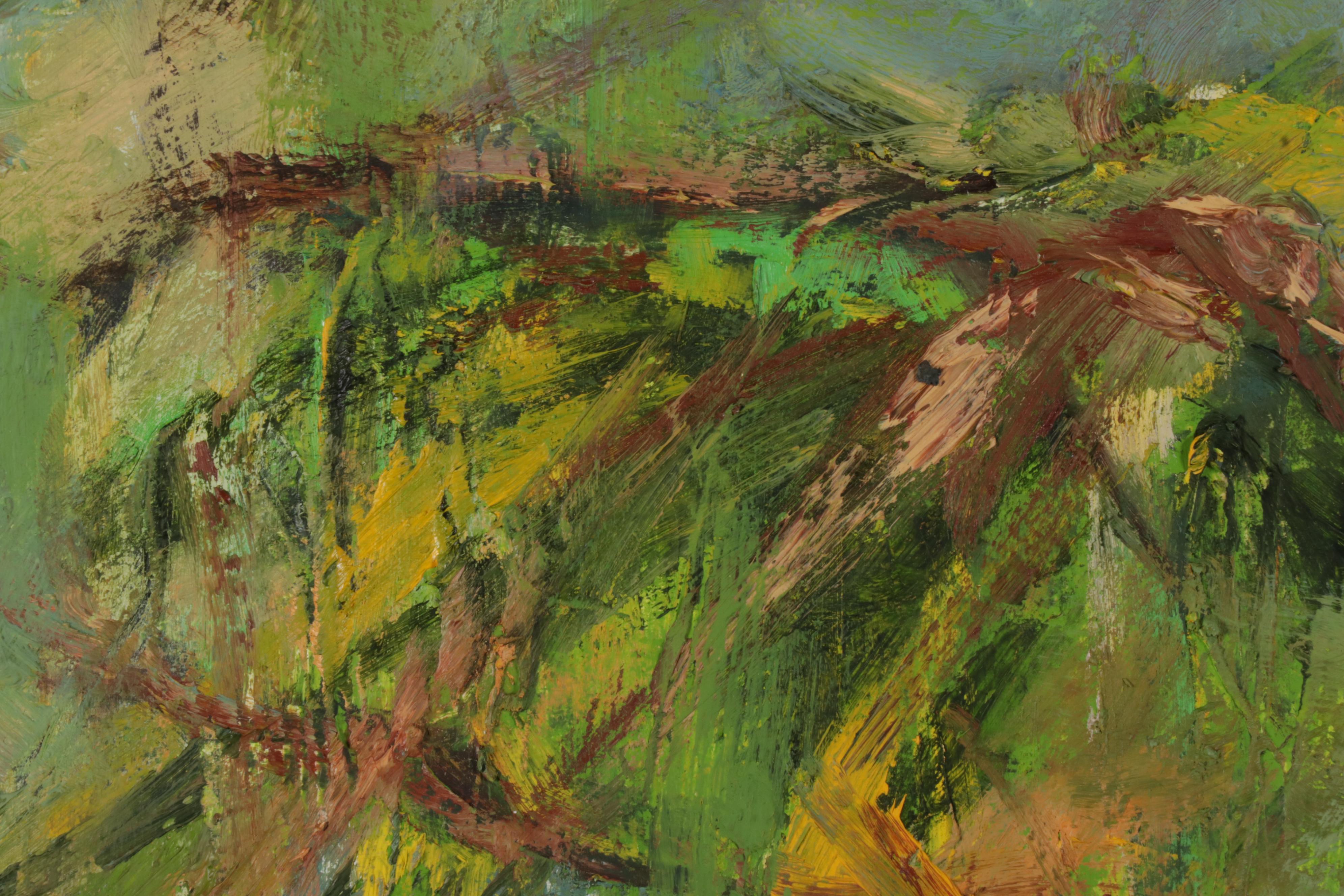 Chien Ming Su Oil Painting of Riverside Tree, Late 20th Century