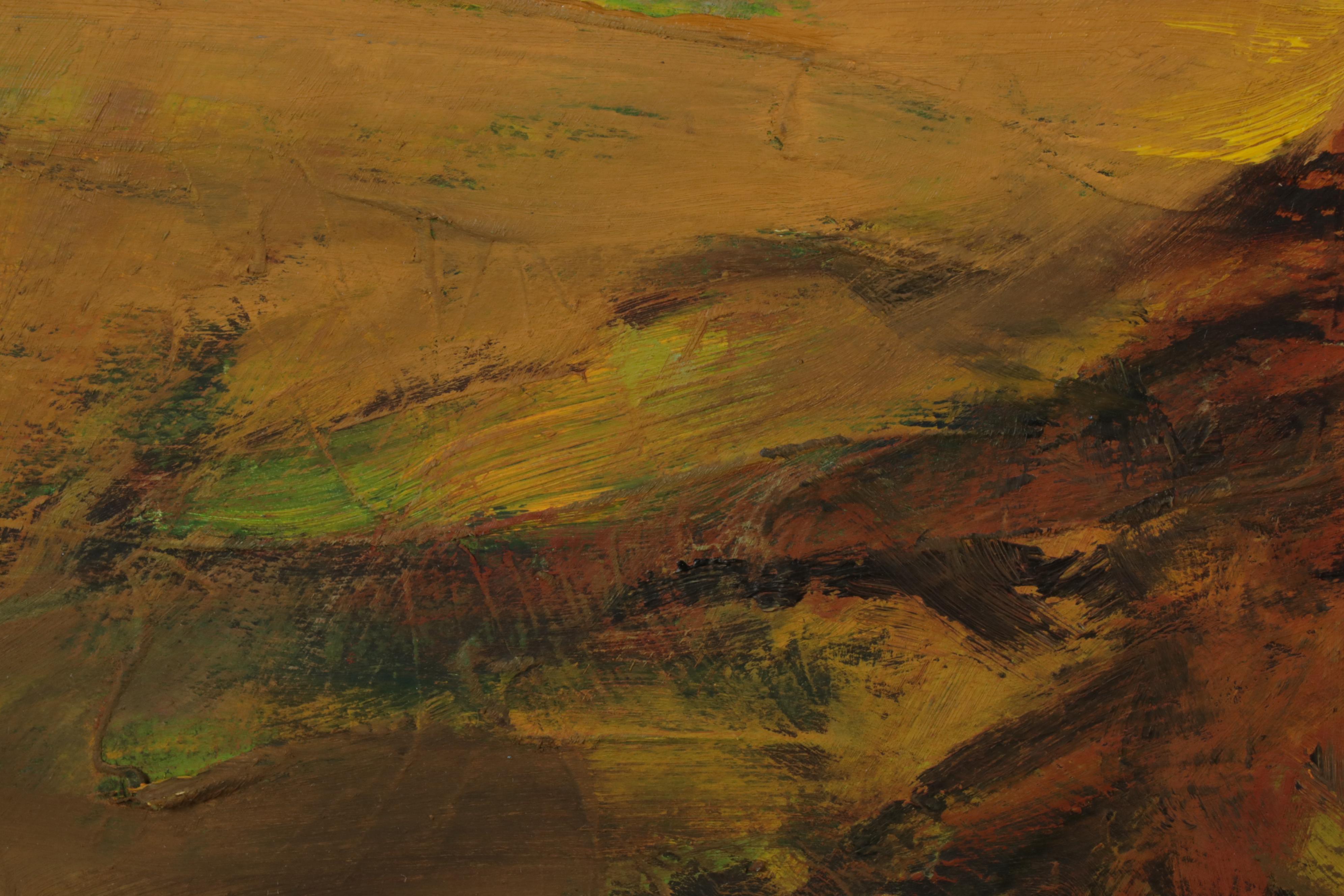 Chien Ming Su Oil Painting of Riverside Tree, Late 20th Century