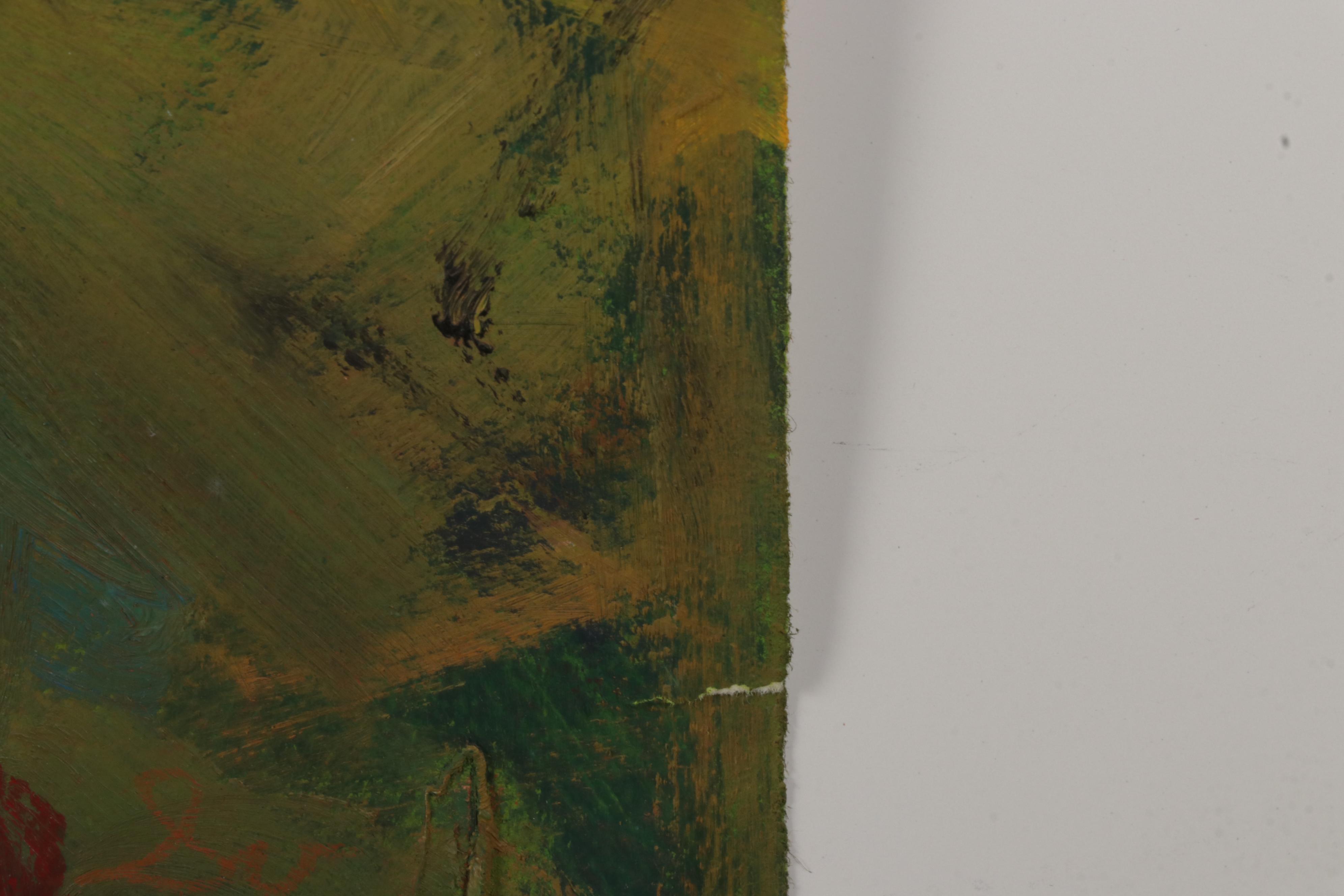 Chien Ming Su Oil Painting of Riverside Tree, Late 20th Century