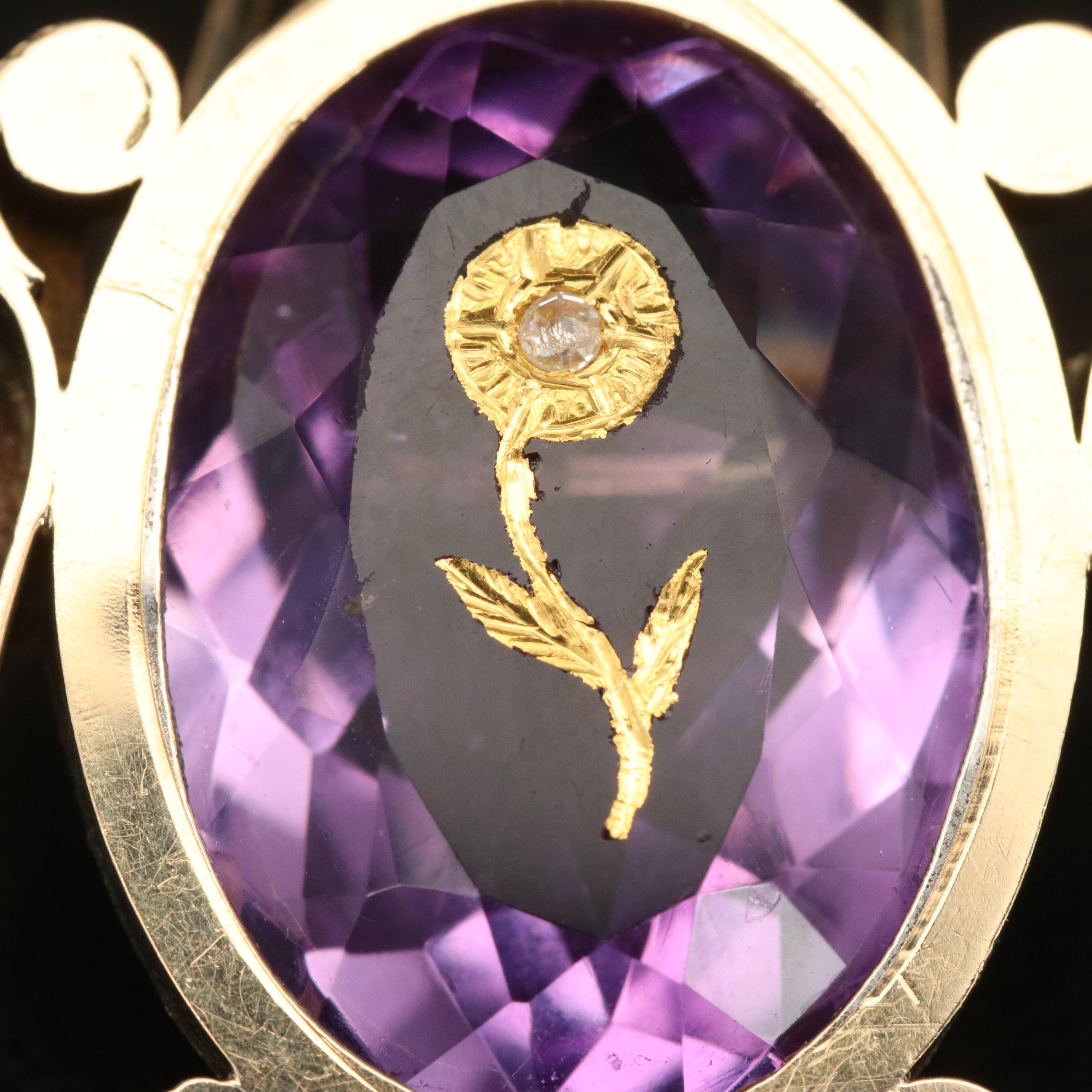 Mid-Victorian 14K Amethyst and Diamond Converter Brooch