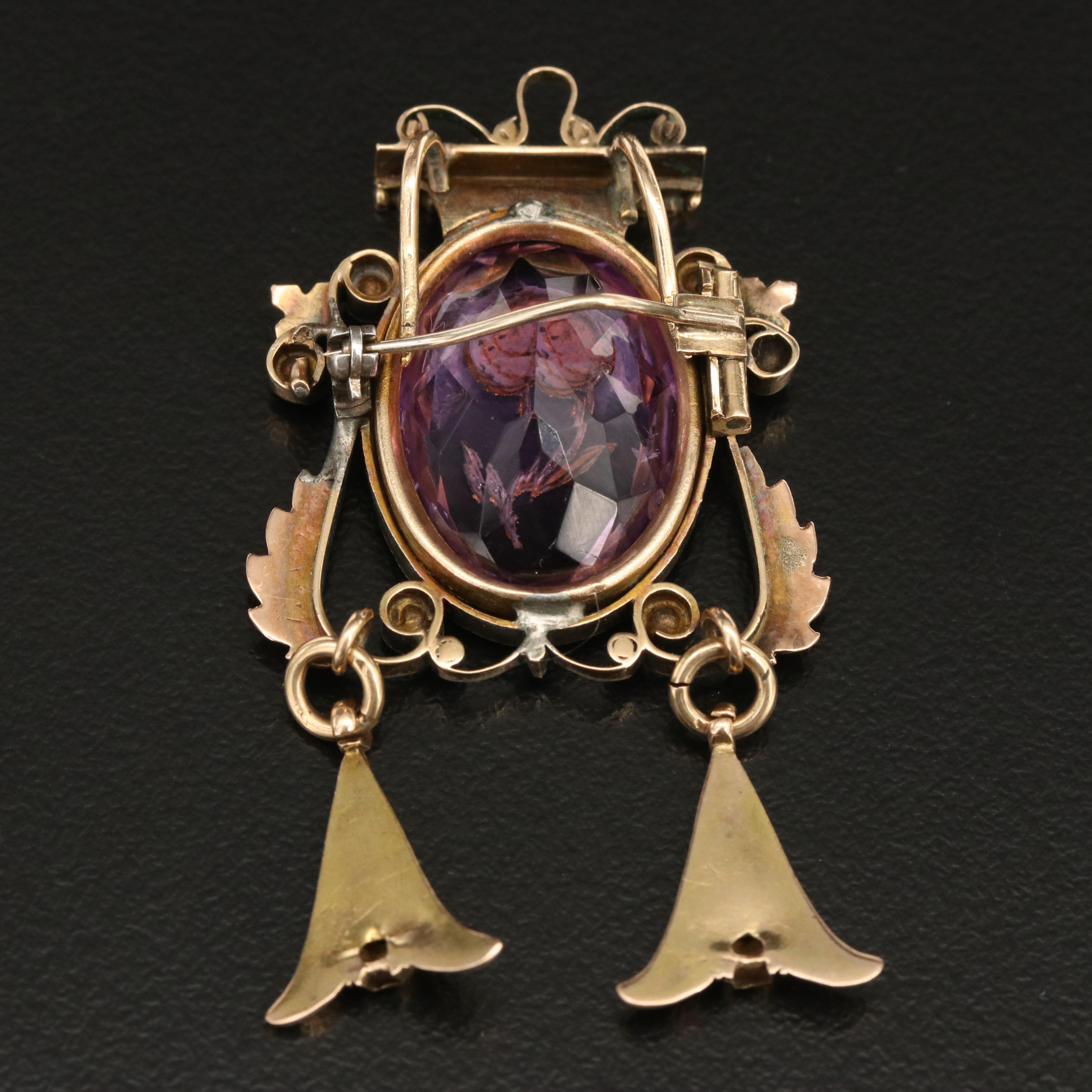 Mid-Victorian 14K Amethyst and Diamond Converter Brooch