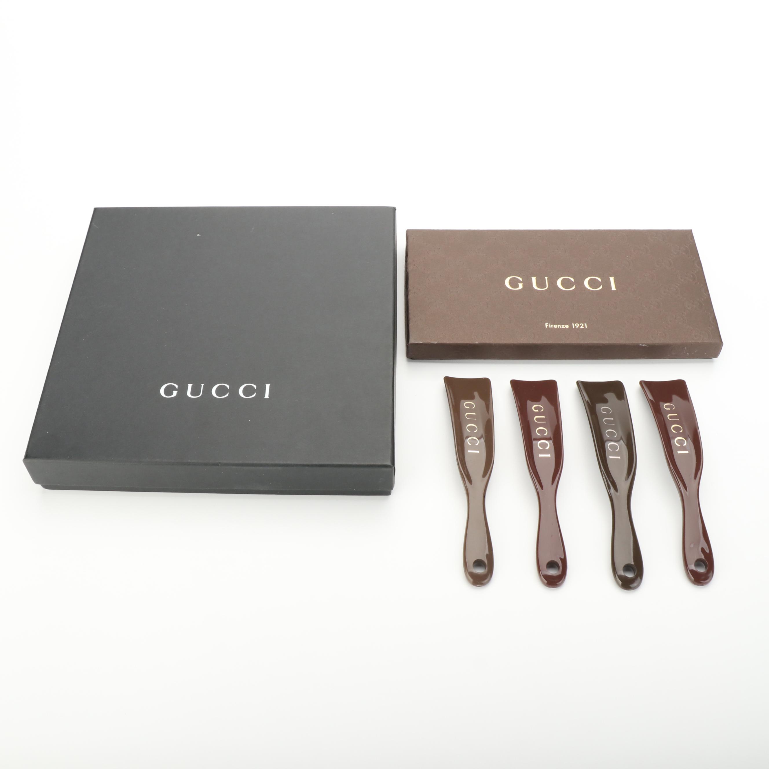 Gucci 2019 Style Book, Boxes, Shoe Horns, and Garment Cover with Prada Dust Bag