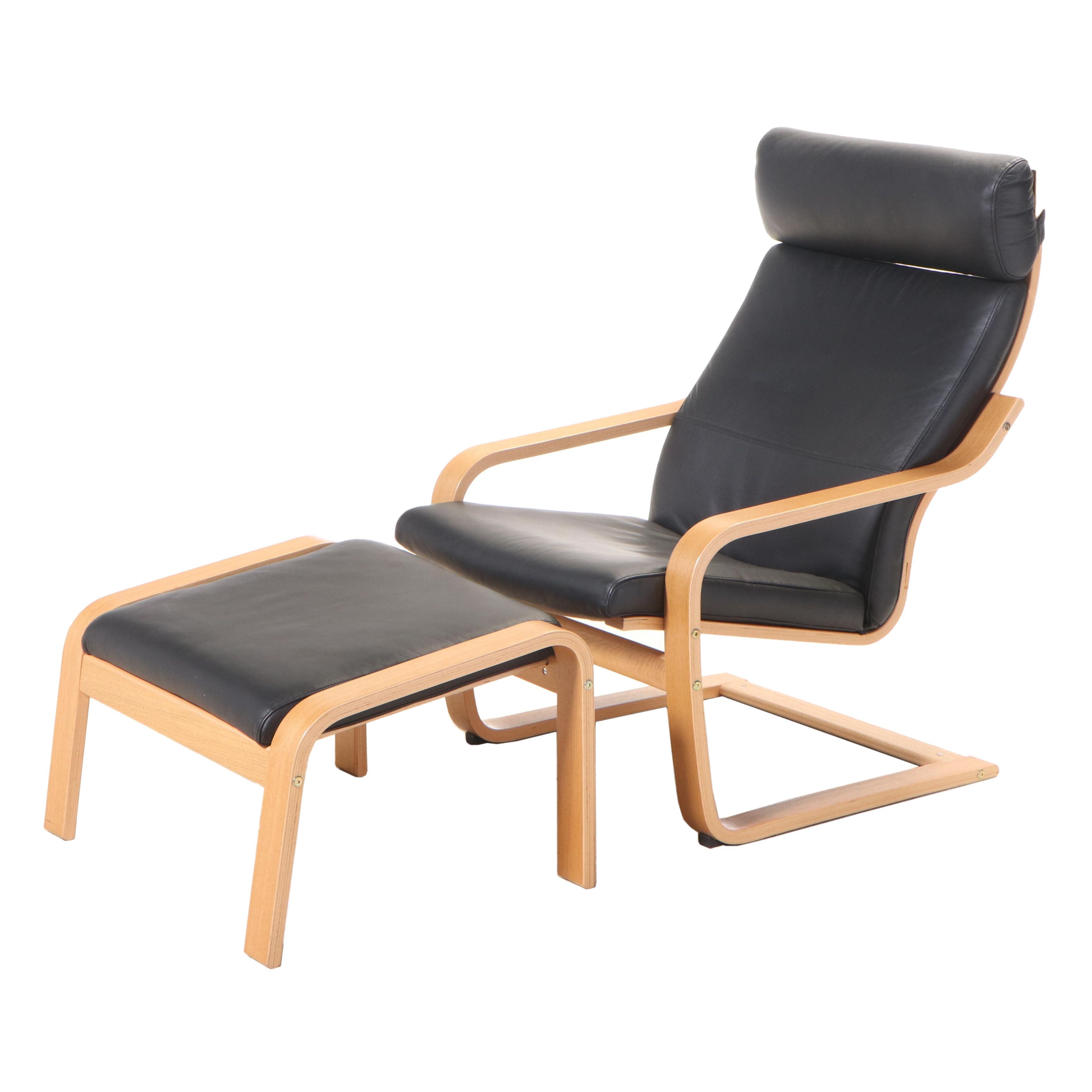 IKEA Laminated Oak Cantilevered Chair and Ottoman