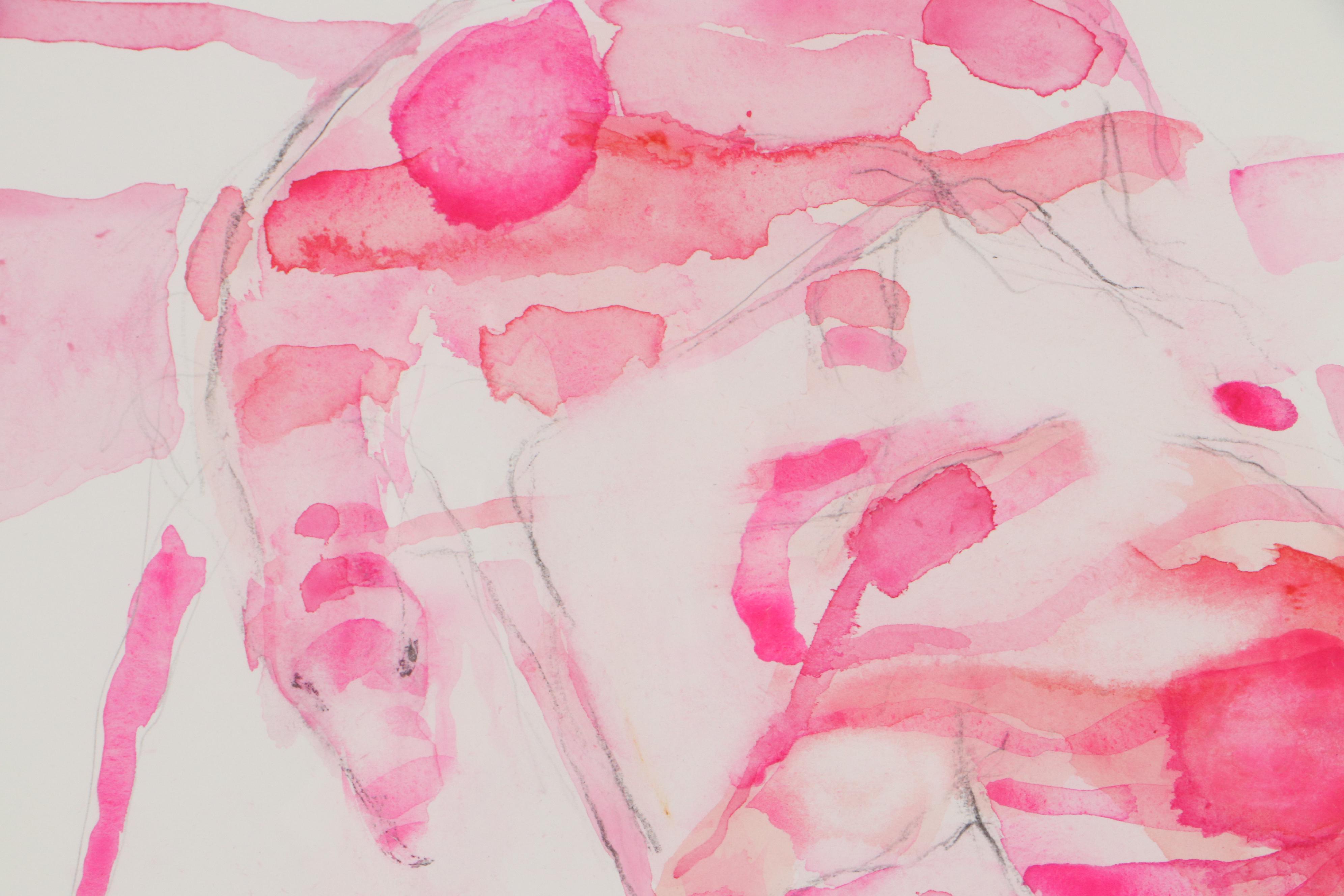 Walter Sorge Watercolor Painting "Red Horses"