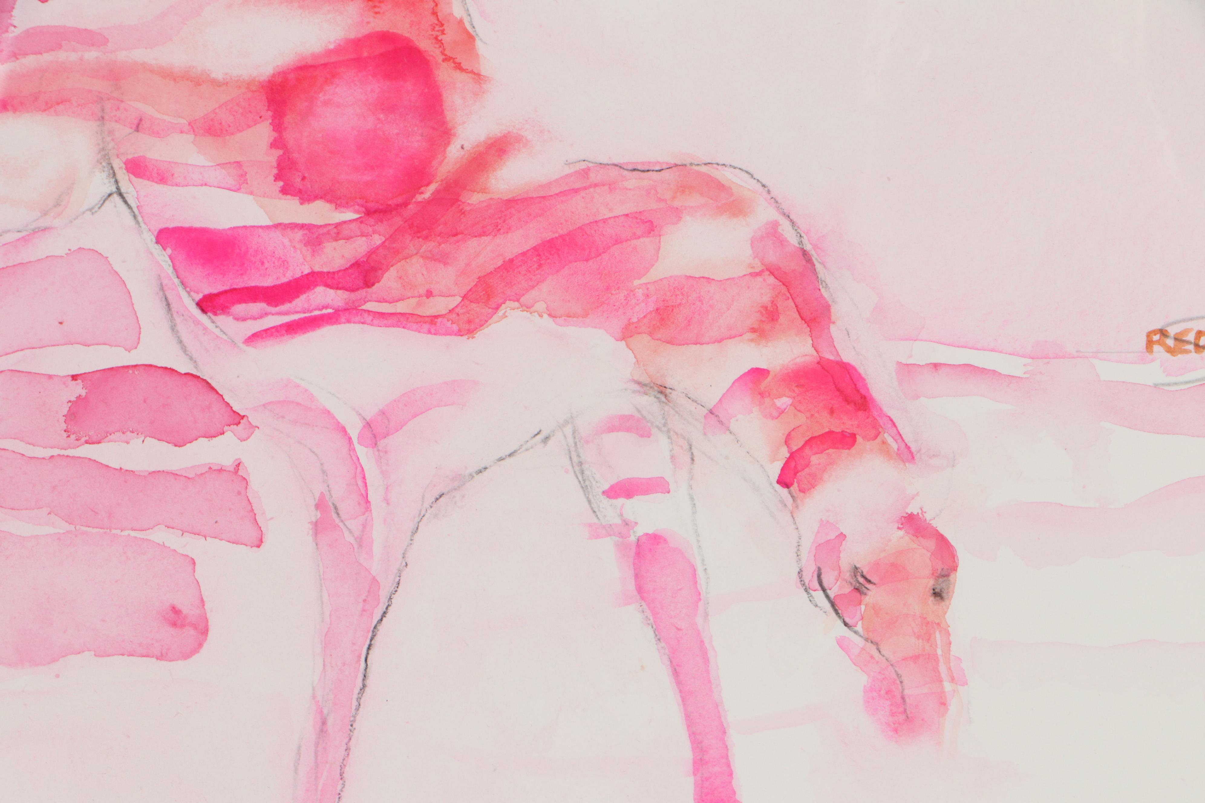 Walter Sorge Watercolor Painting "Red Horses"