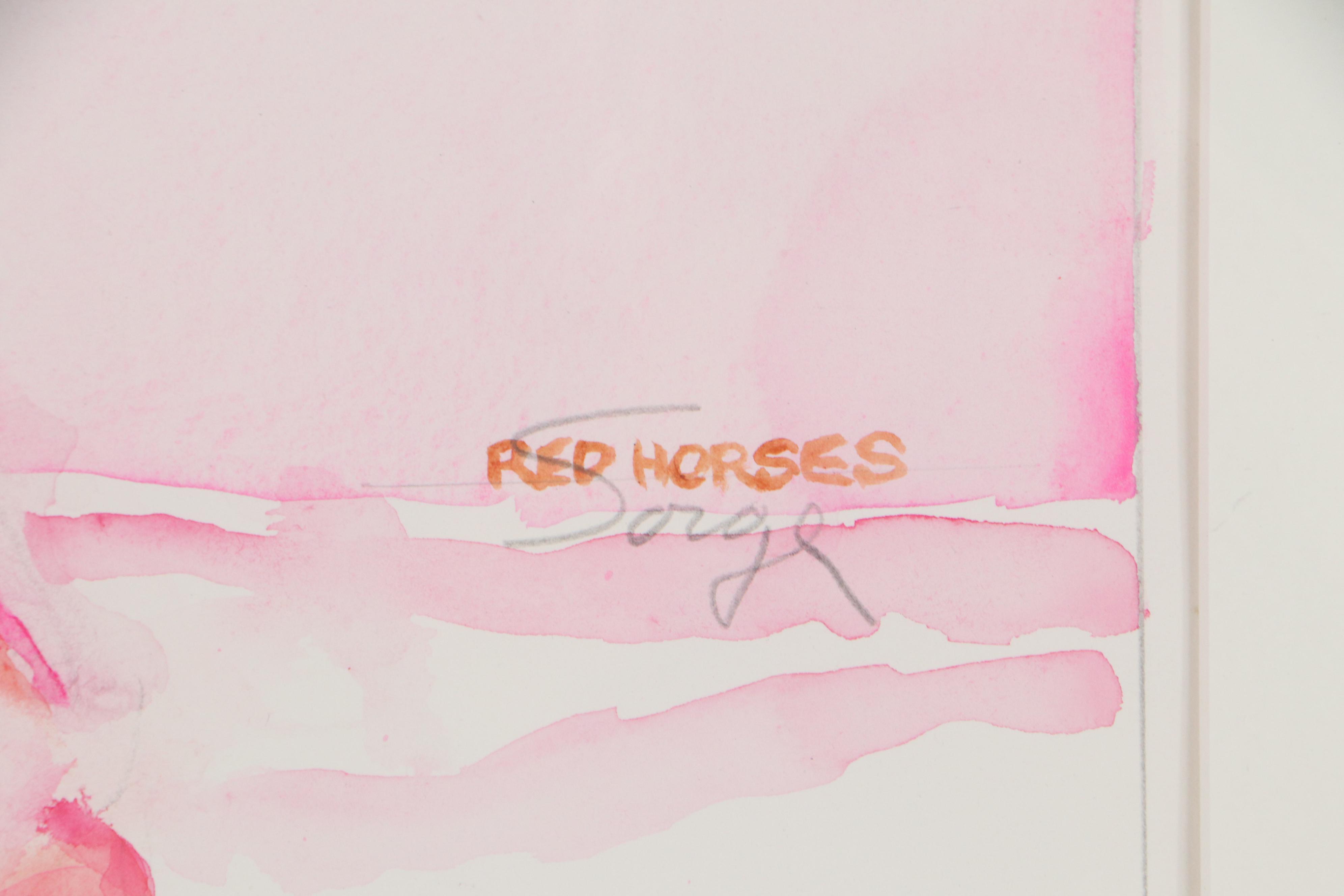 Walter Sorge Watercolor Painting "Red Horses"