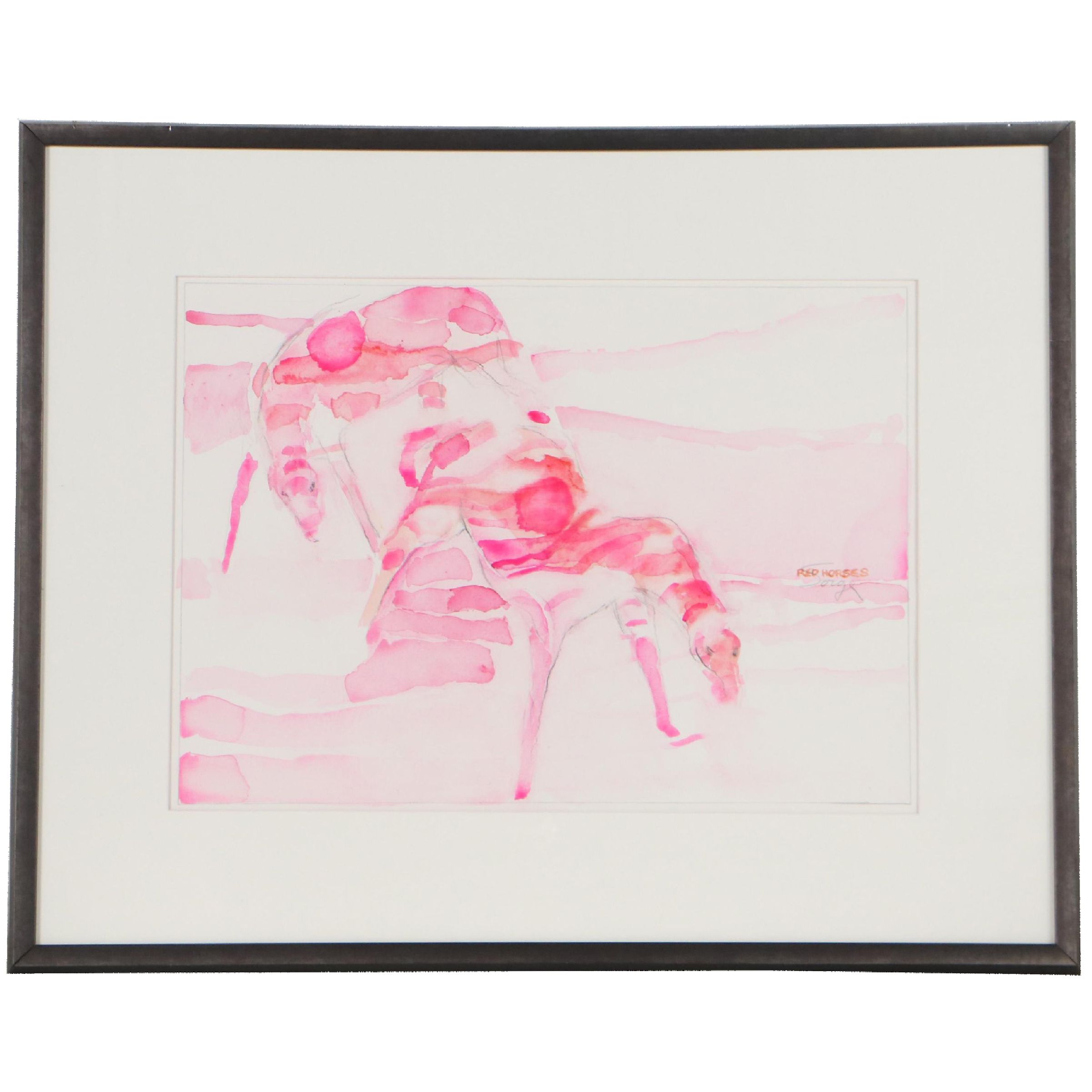 Walter Sorge Watercolor Painting "Red Horses"