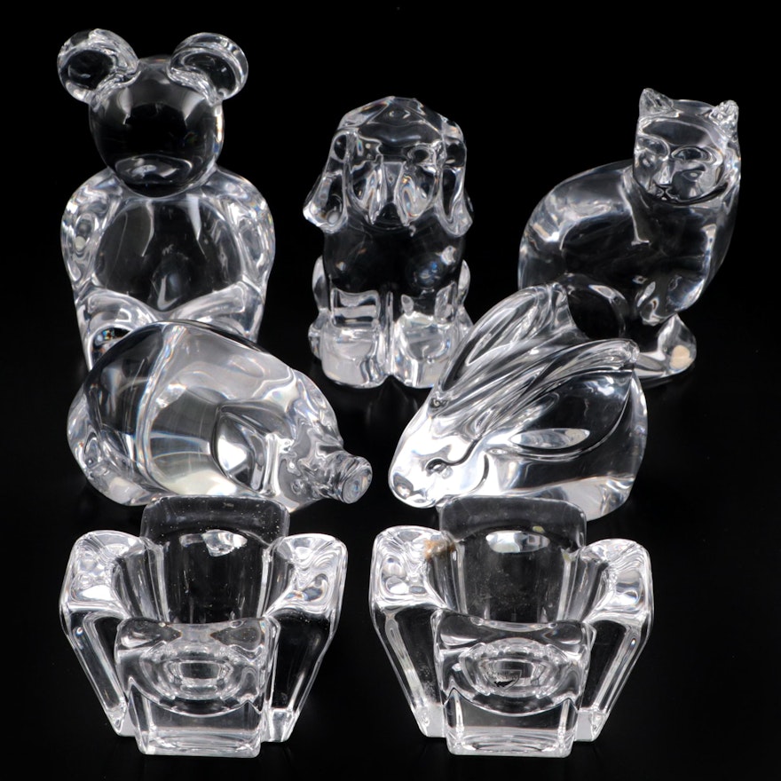 Orrefors Crystal Animals and "Max" Candleholders