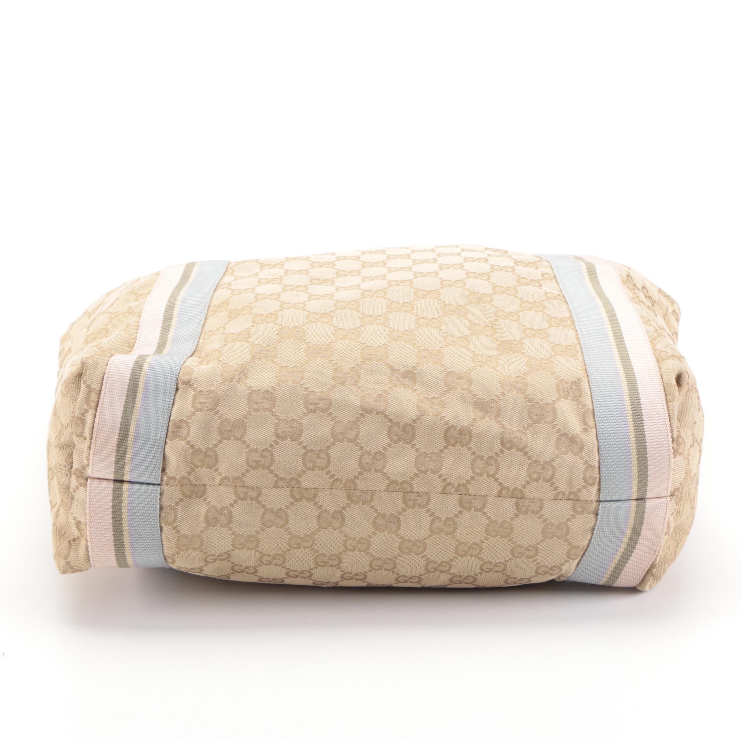 Gucci Tote Bag in GG Canvas with Pink and Blue Web