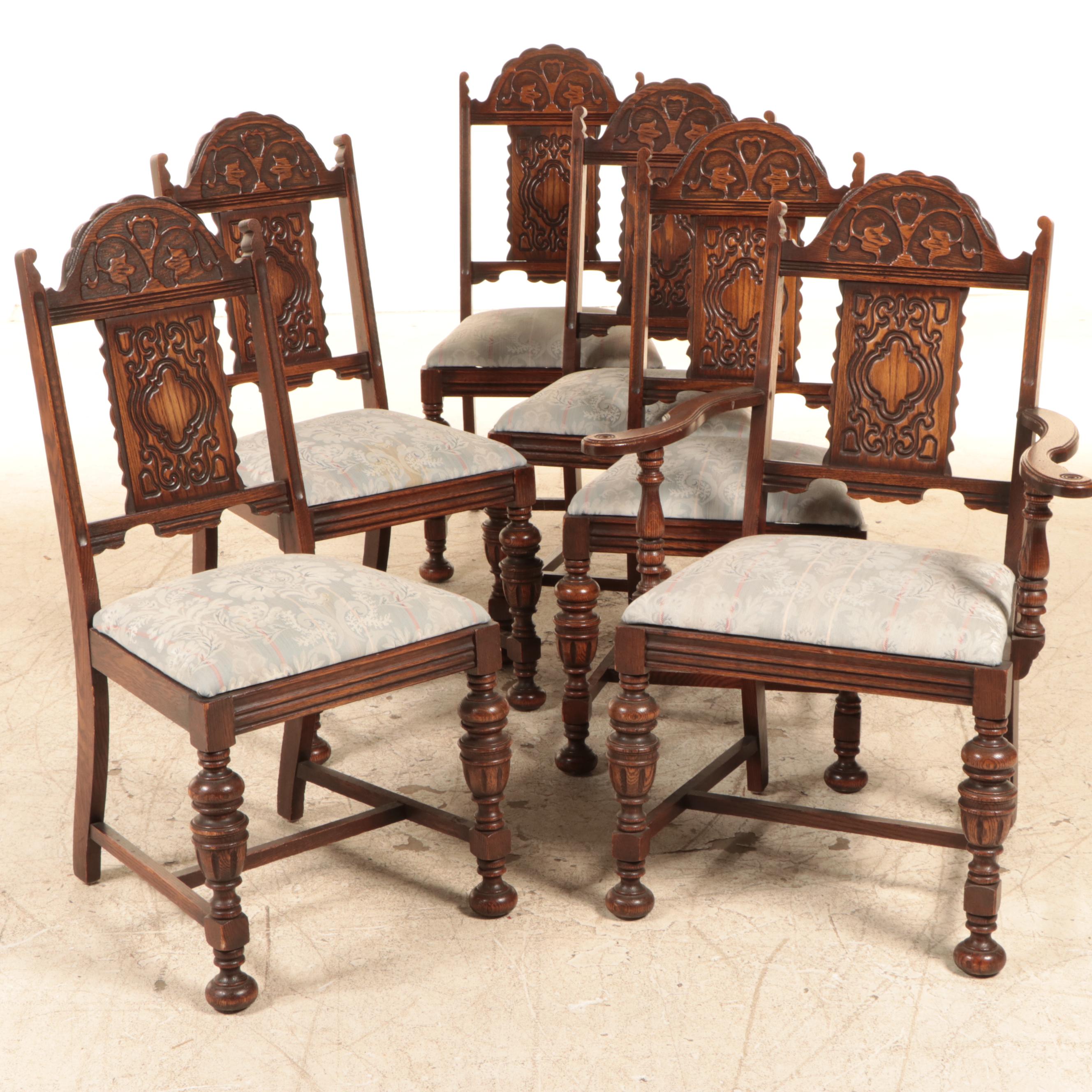 Seven-Piece Bernhardt Furniture Co. Jacobean Style Oak Dining Set, circa 1930