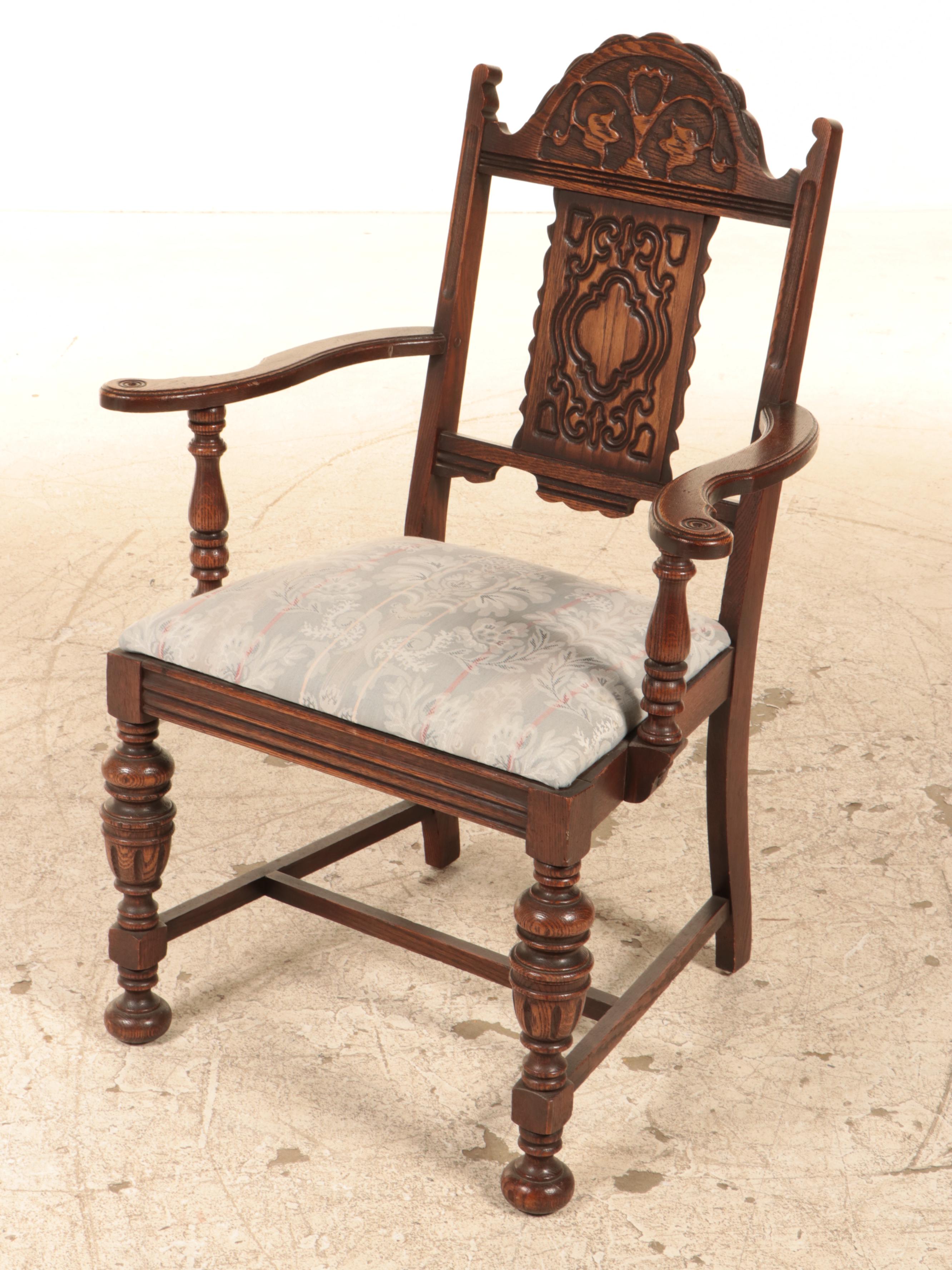 Seven-Piece Bernhardt Furniture Co. Jacobean Style Oak Dining Set, circa 1930