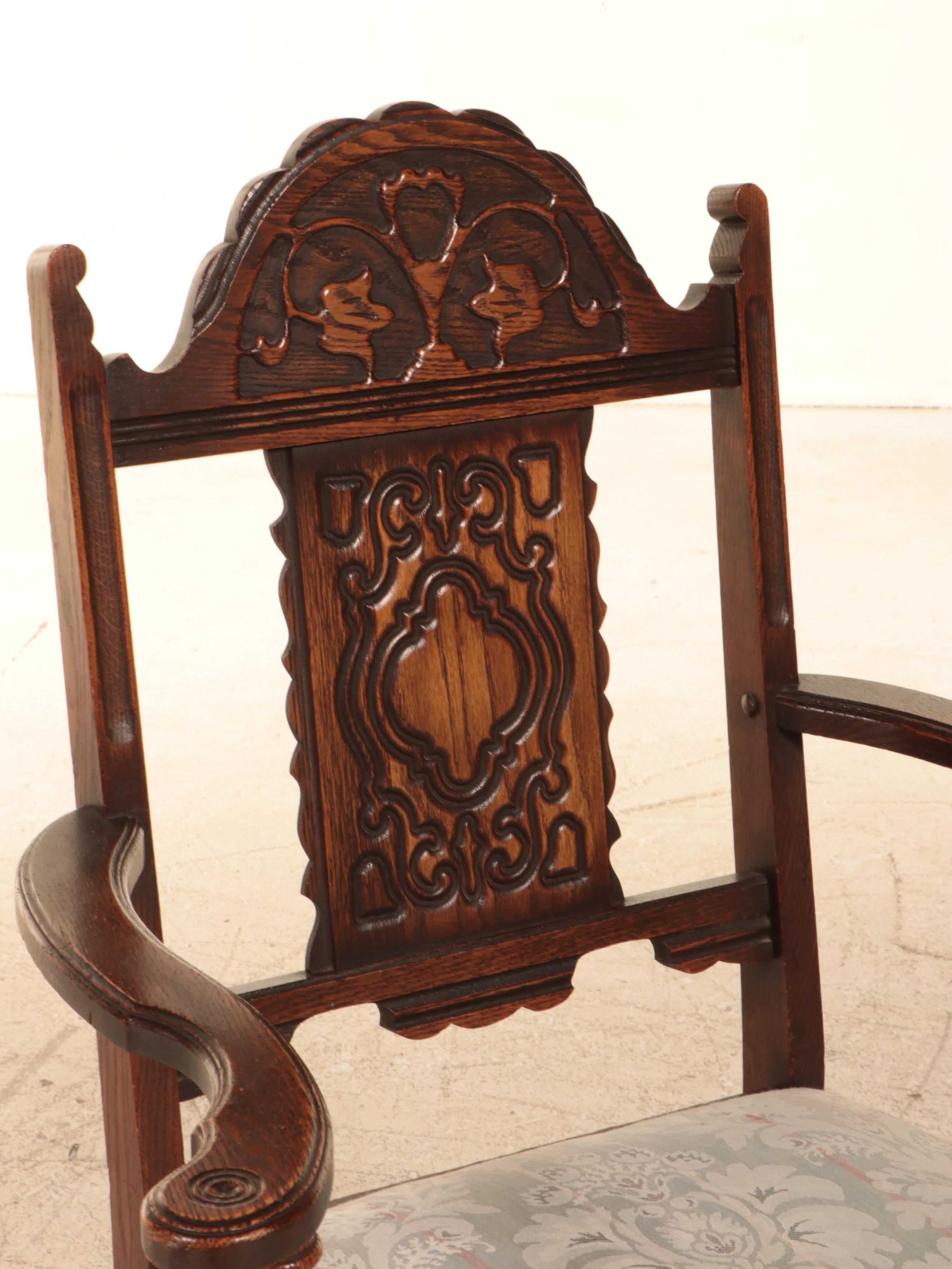 Seven-Piece Bernhardt Furniture Co. Jacobean Style Oak Dining Set, circa 1930