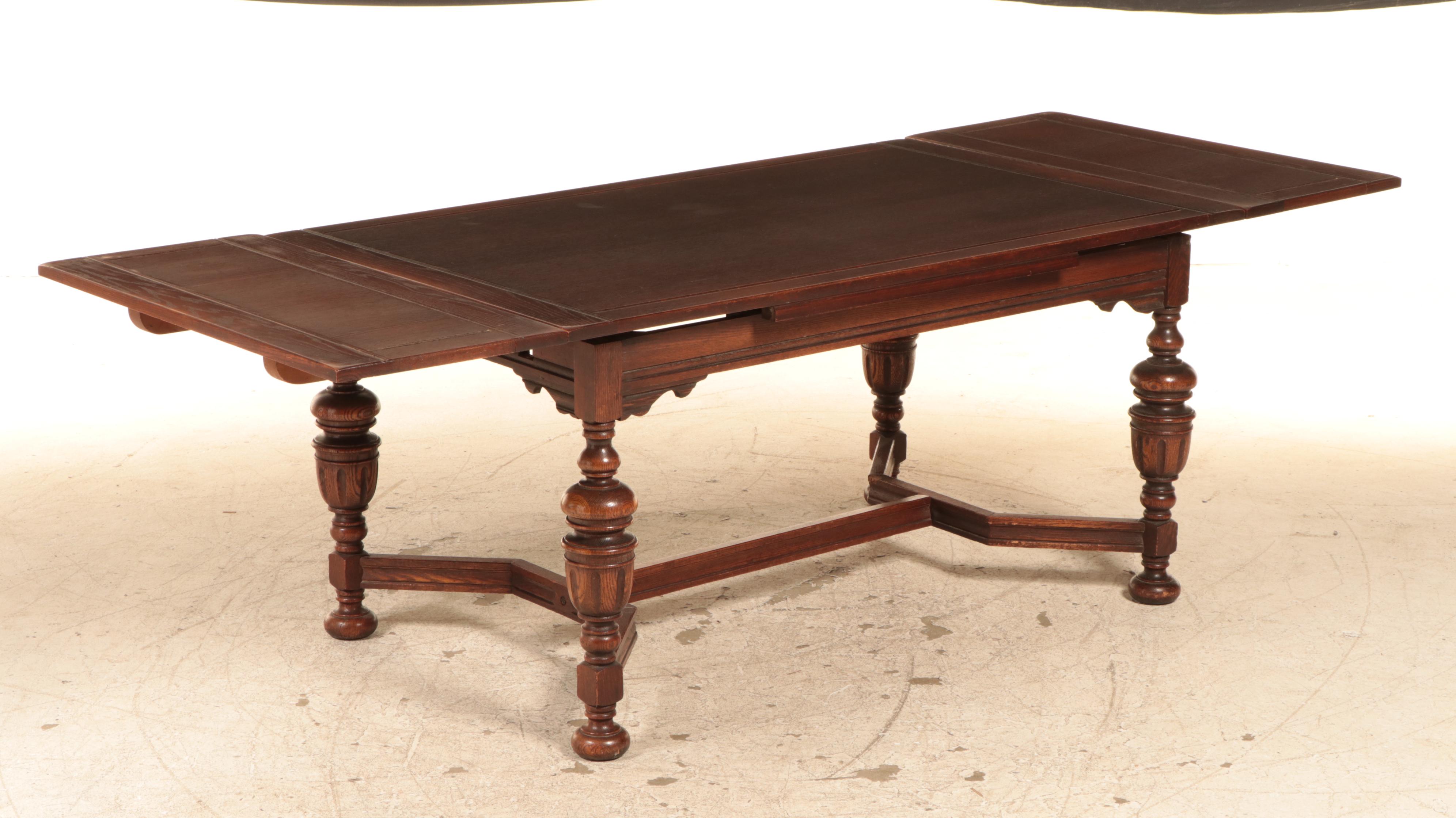 Seven-Piece Bernhardt Furniture Co. Jacobean Style Oak Dining Set, circa 1930