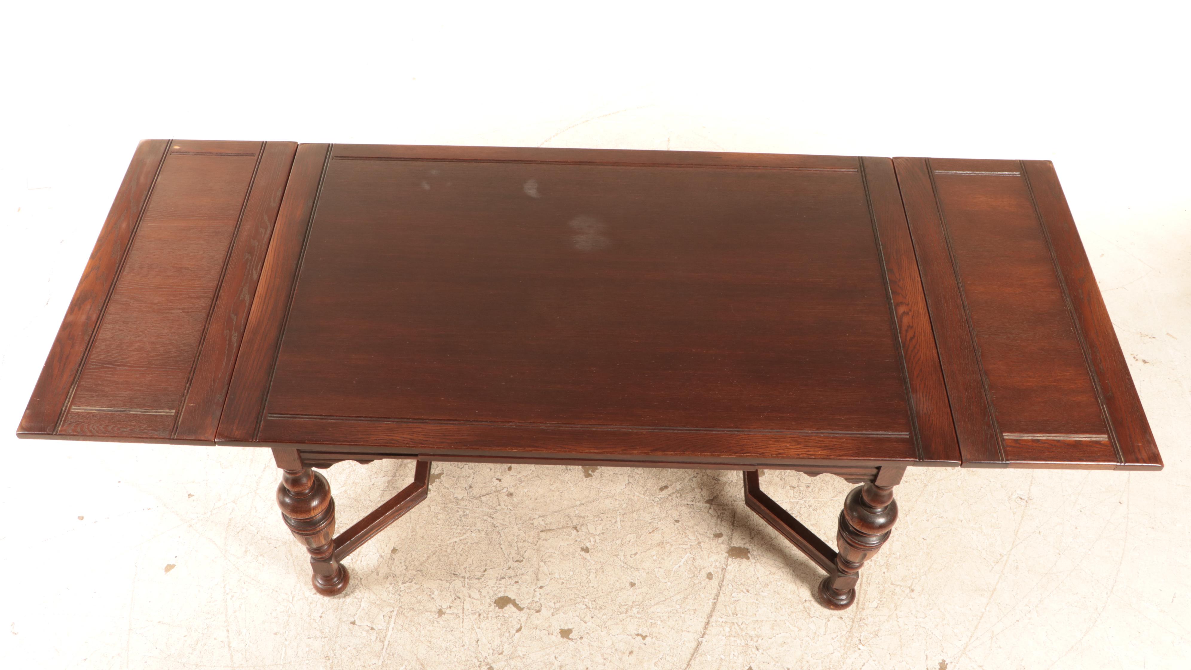 Seven-Piece Bernhardt Furniture Co. Jacobean Style Oak Dining Set, circa 1930