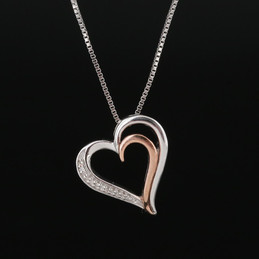 Sterling Diamond Heart Pendant Necklace