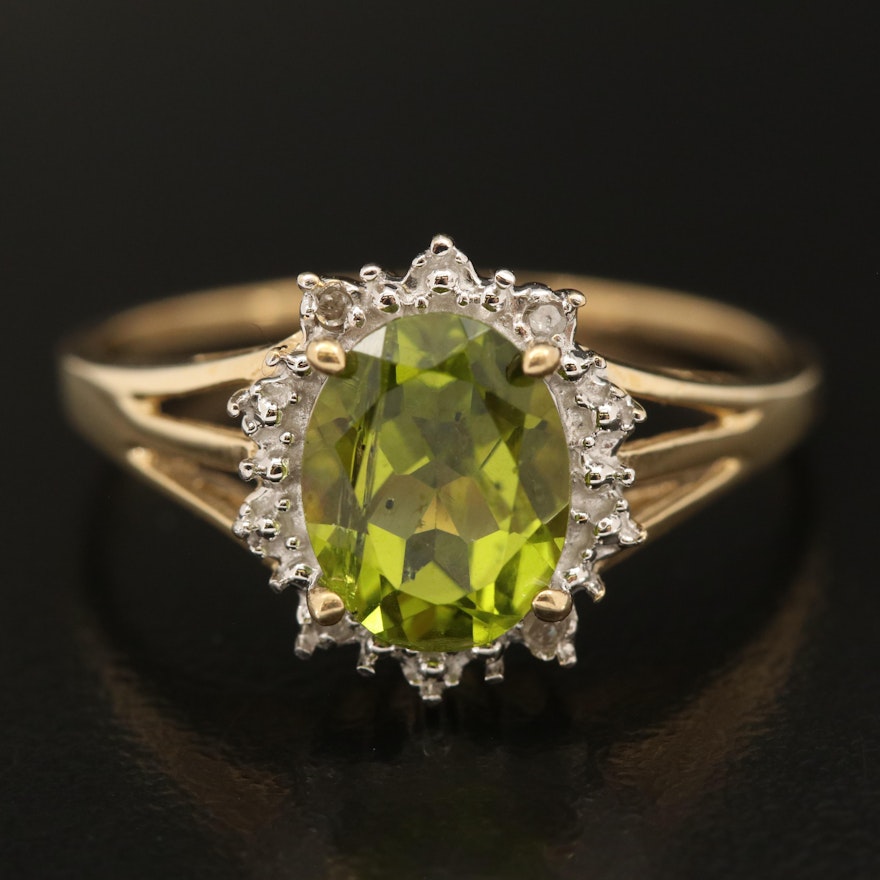 10K Peridot and Diamond Ring