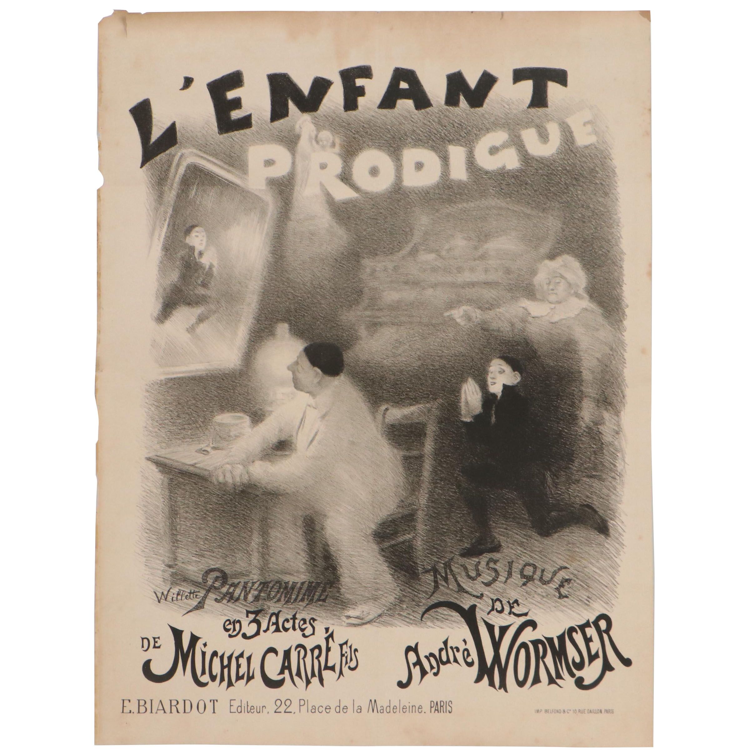 Adolphe Willette Lithograph Poster for "L'Enfant Prodigue," Circa 1890