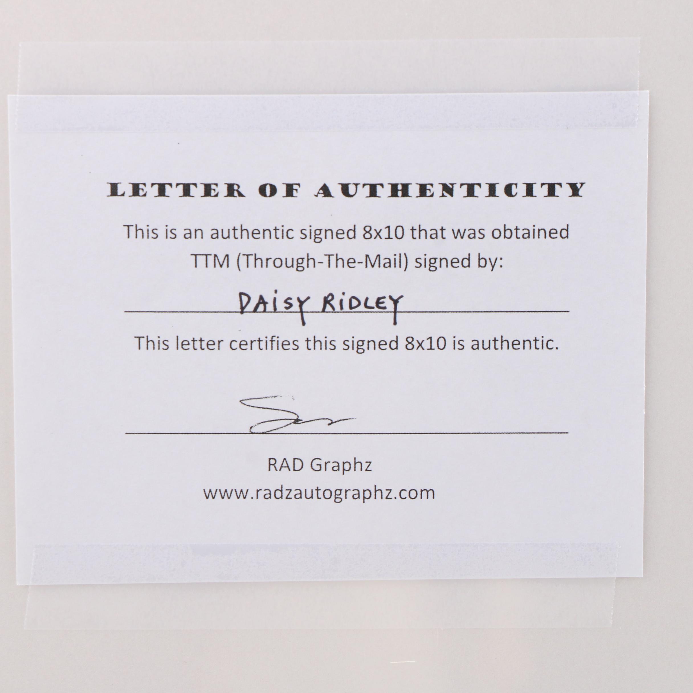 Daisy Ridley Signed "Rey" From Star Wars Photo Print