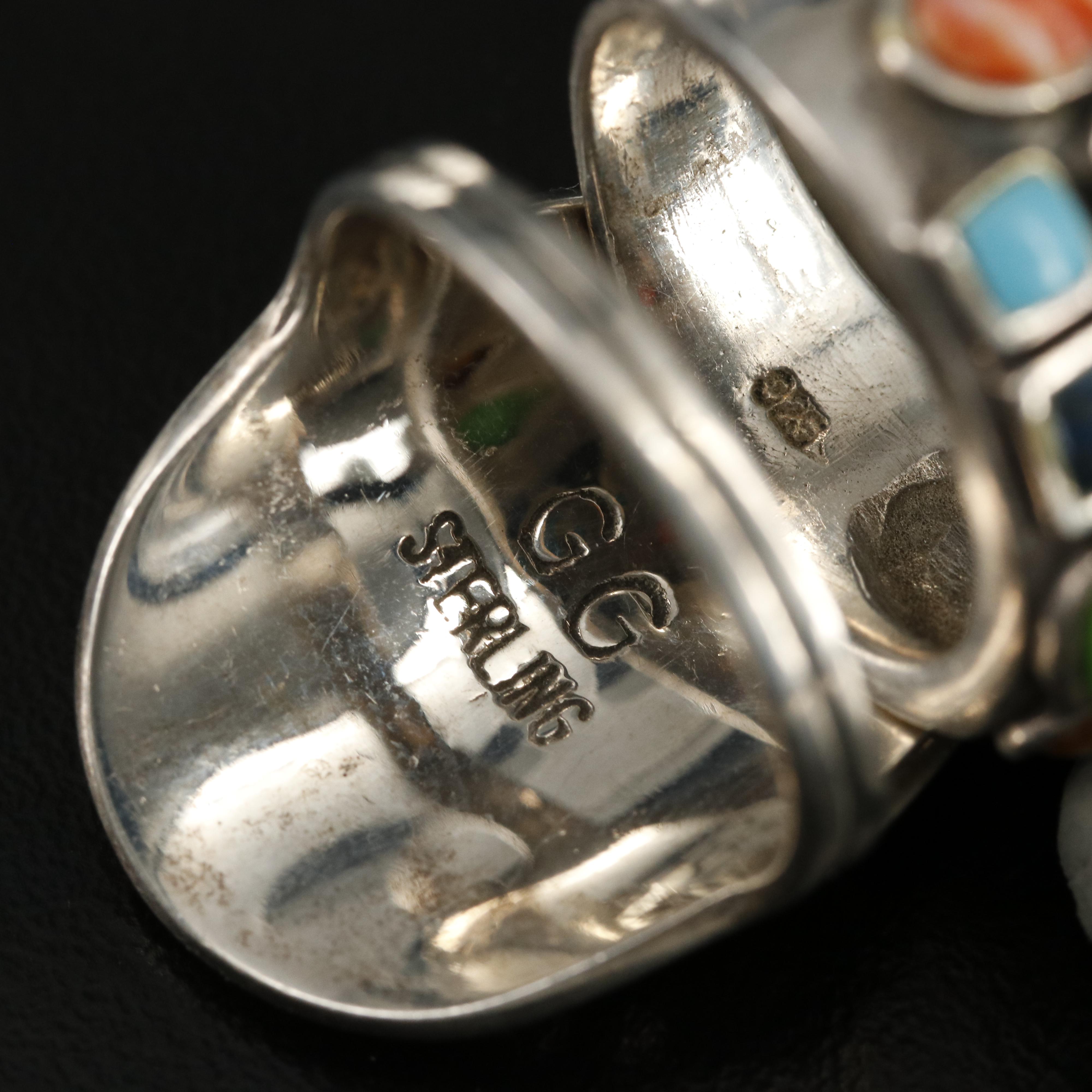 Southwestern Sterling Rings Including Spiny Oyster and Mother of Pearl