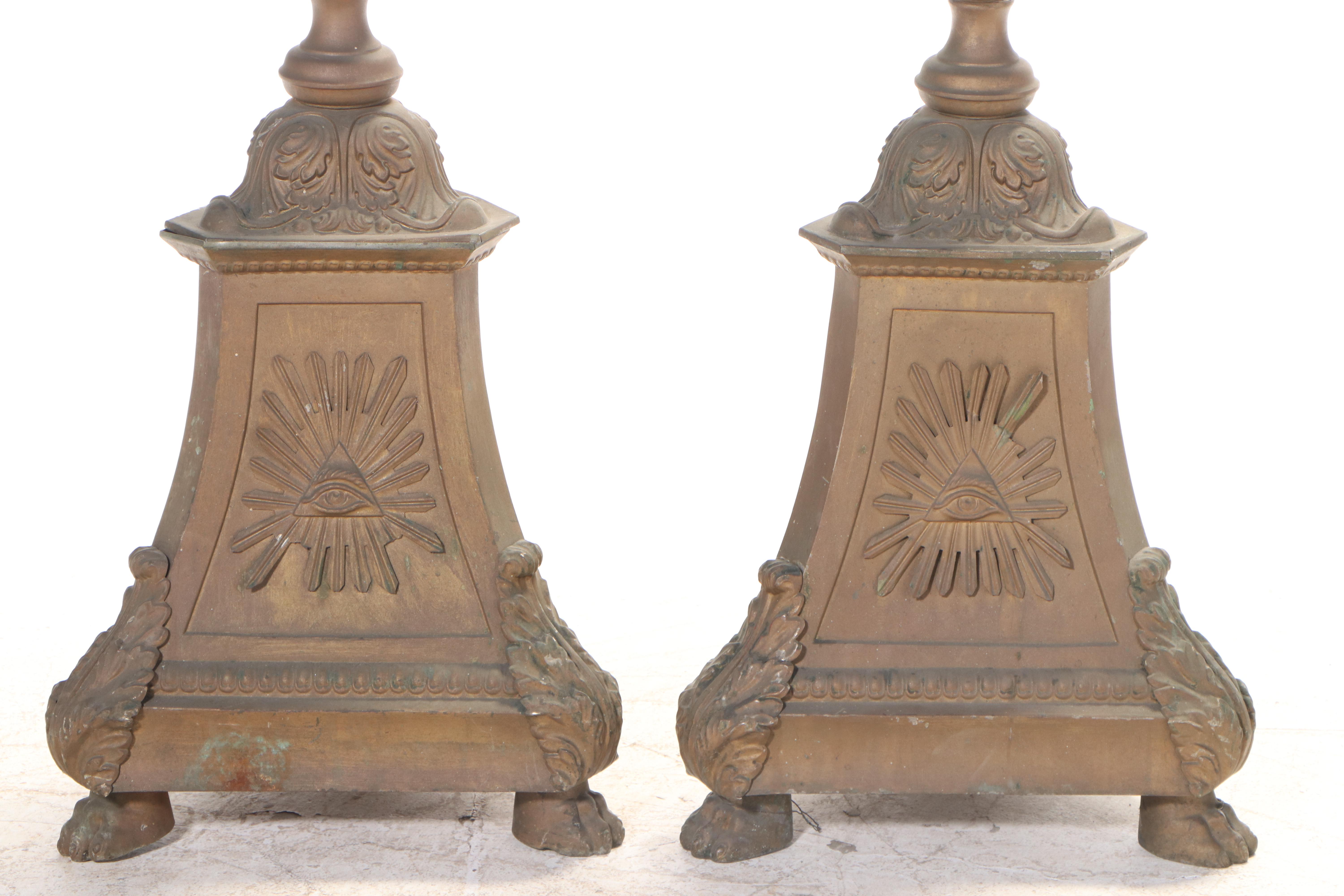Pair of Gilt Metal Ecclesiastical Altar Candlesticks, Early 20th Century