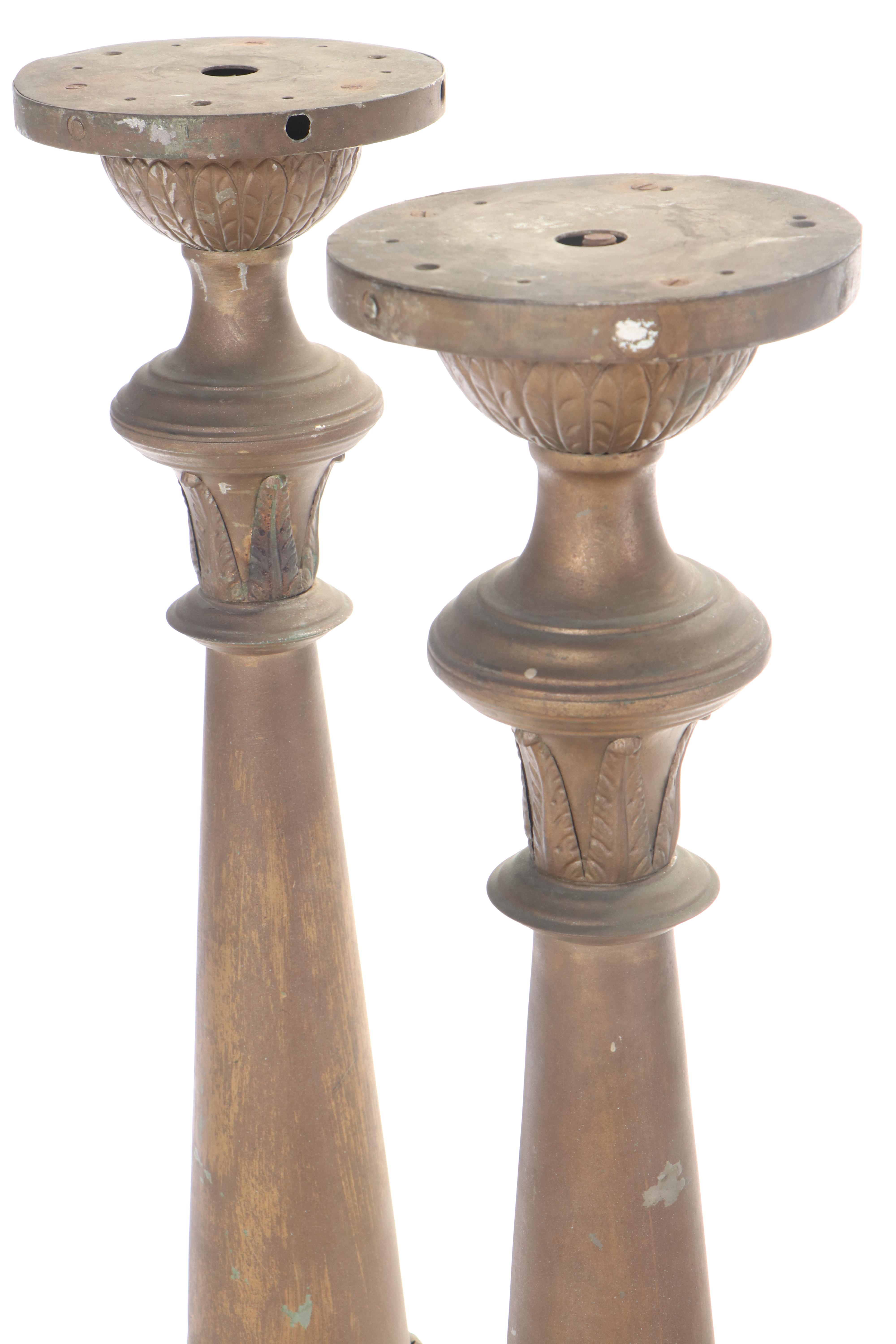 Pair of Gilt Metal Ecclesiastical Altar Candlesticks, Early 20th Century