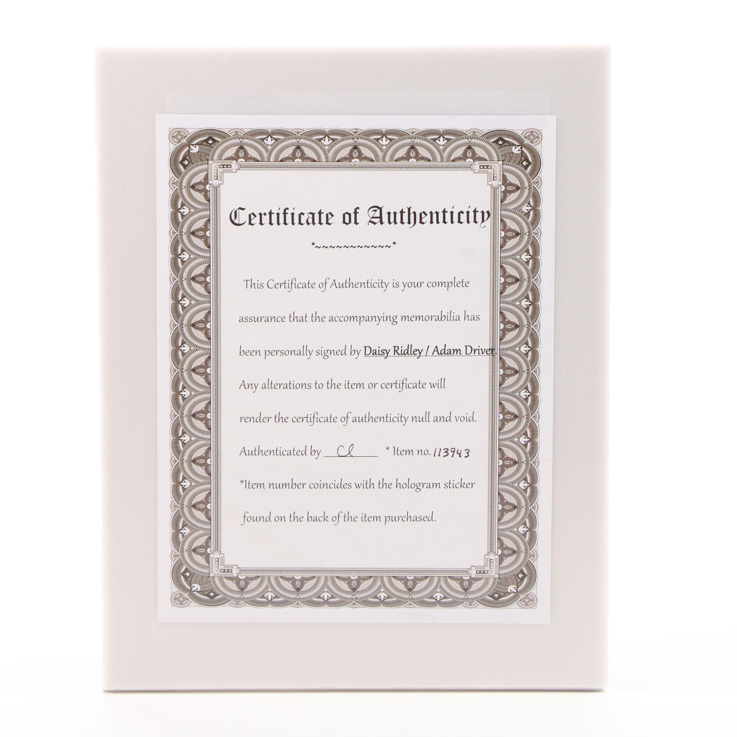 Adam Driver "Kylo Ren" and Daisy Ridley "Rey" Signed Star Wars Publicity Print