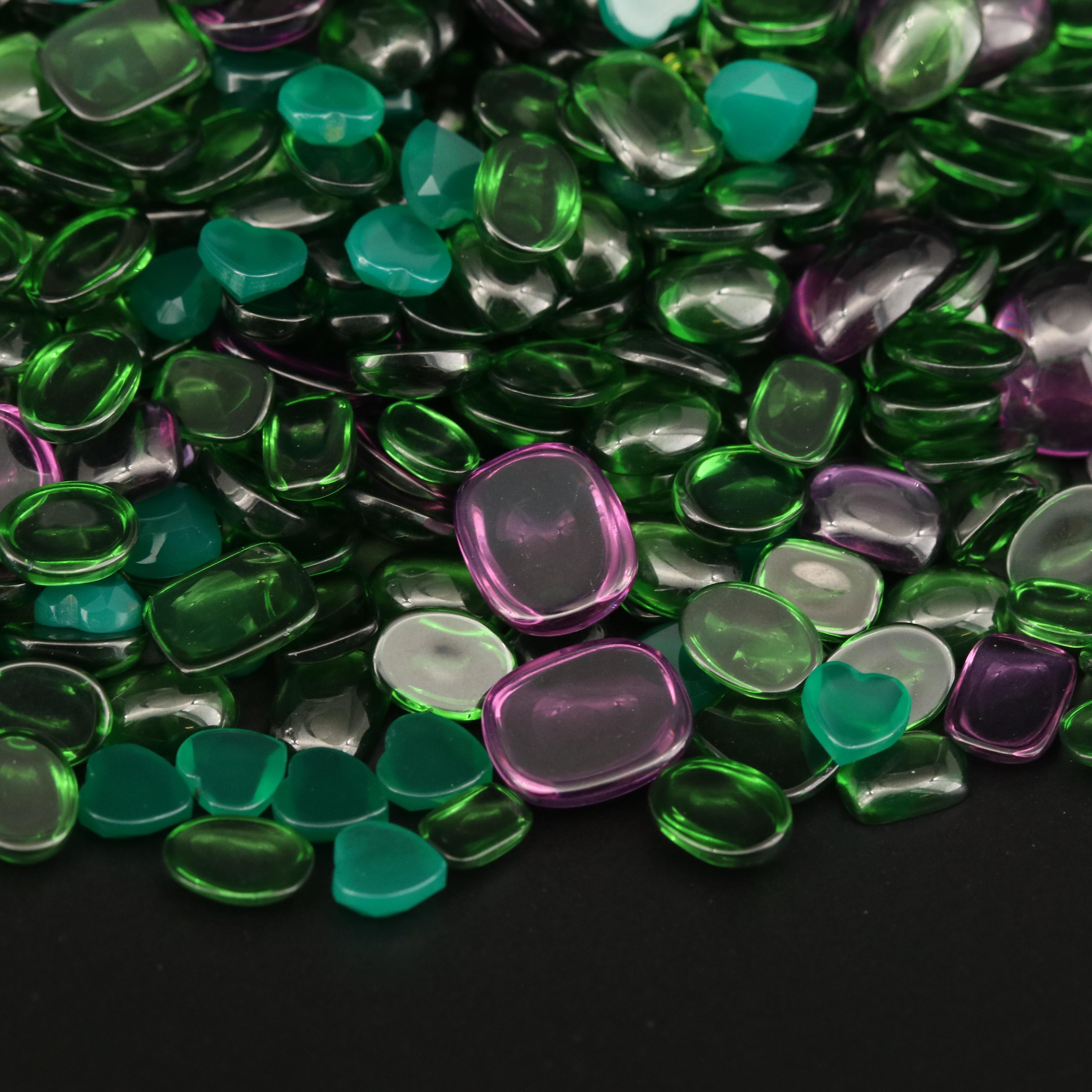 Loose MIxed Cabochon Chalcedony and Lab Grown Glass